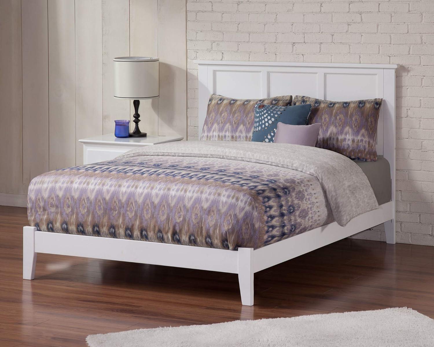 Madison Queen White Low-Profile Wood Platform Bed with Headboard