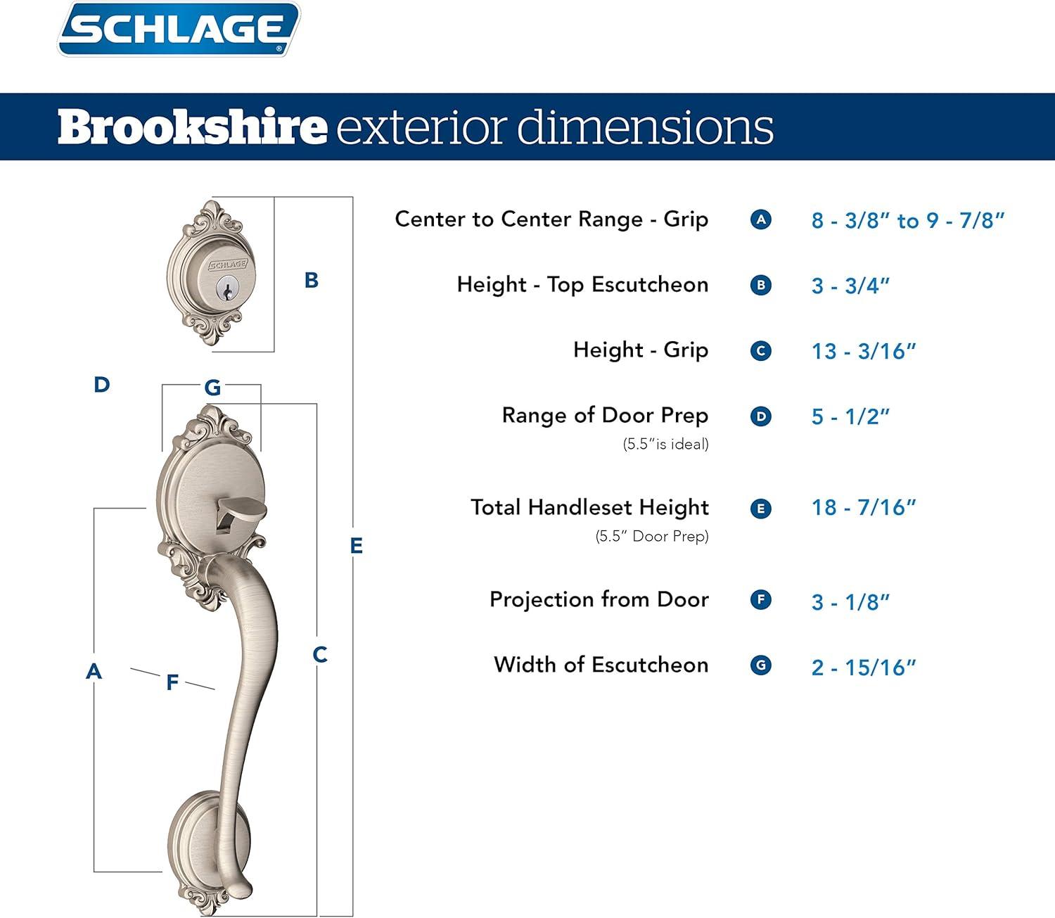 SCHLAGE Brookshire Single Cylinder Handleset and Georgian Knob, Antique Brass (F60 BRK 609 GEO)