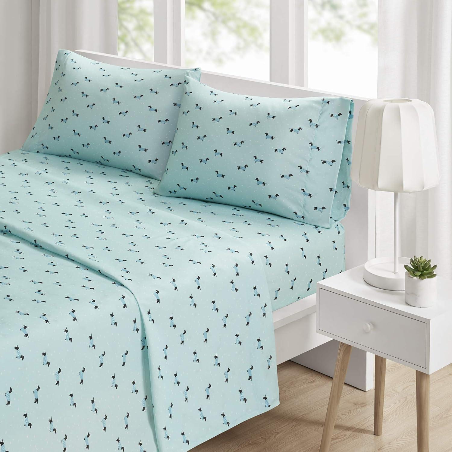 Aqua Dogs Print Microfiber Full Sheet Set