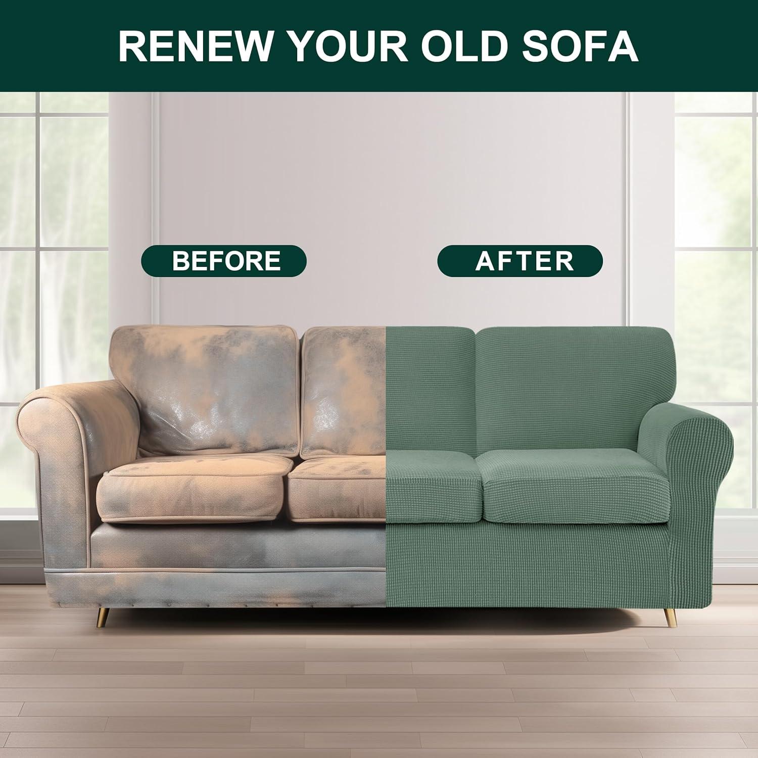 CHUN YI 7 Piece Sofa Covers for 3 Cushion Couch Covers, 3 Seater Stretch Couch Slipcover with 3 Separate Backrests and Cushions, Anti-Slip Washable Furniture Protector for Dogs Pets (Large,Dark Cyan)