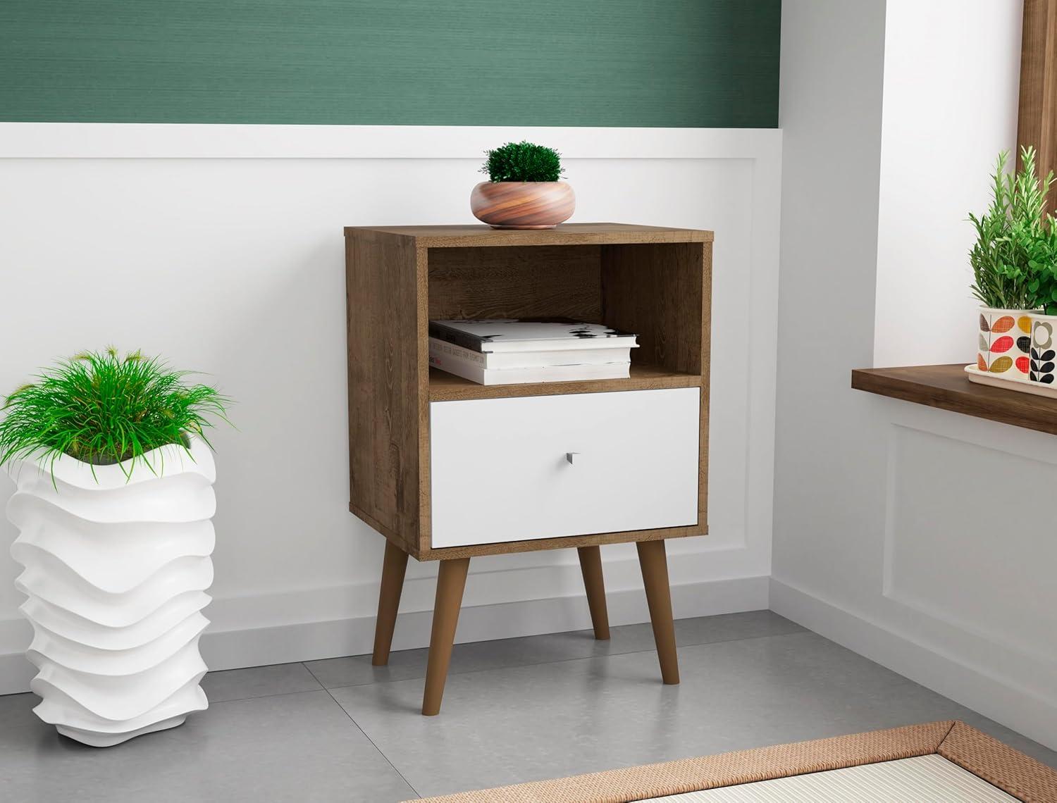Liberty 1.0 Mid Century Modern Nightstand Rustic Brown/White - Manhattan Comfort