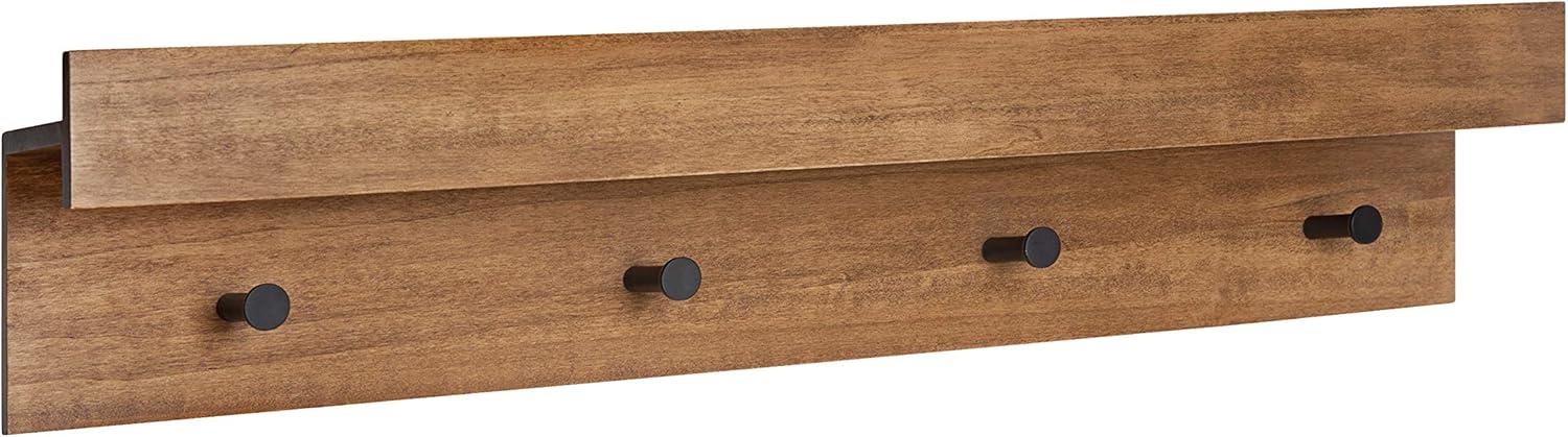 Natural Wood Wall Shelf with 4 Black Knobs