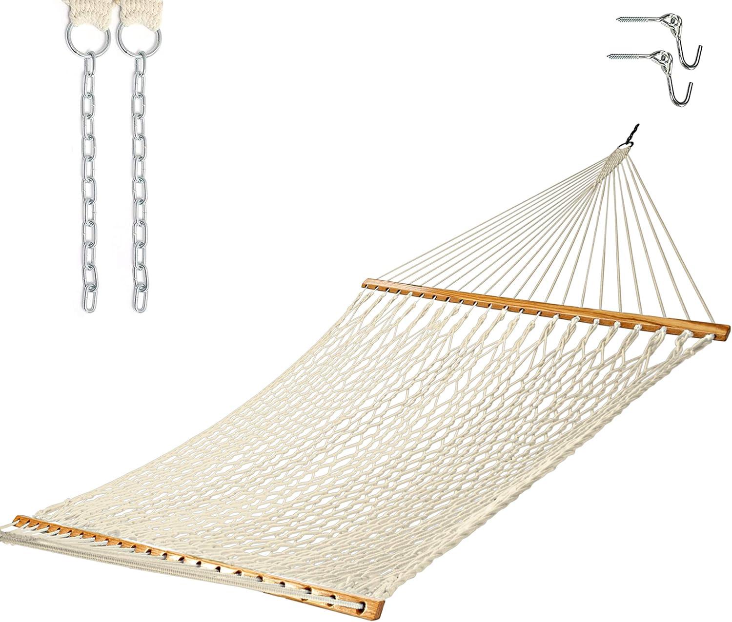 Castaway Living 13 ft. Double Traditional Cotton Rope Hammock w/ Extension Chains & Tree Hooks