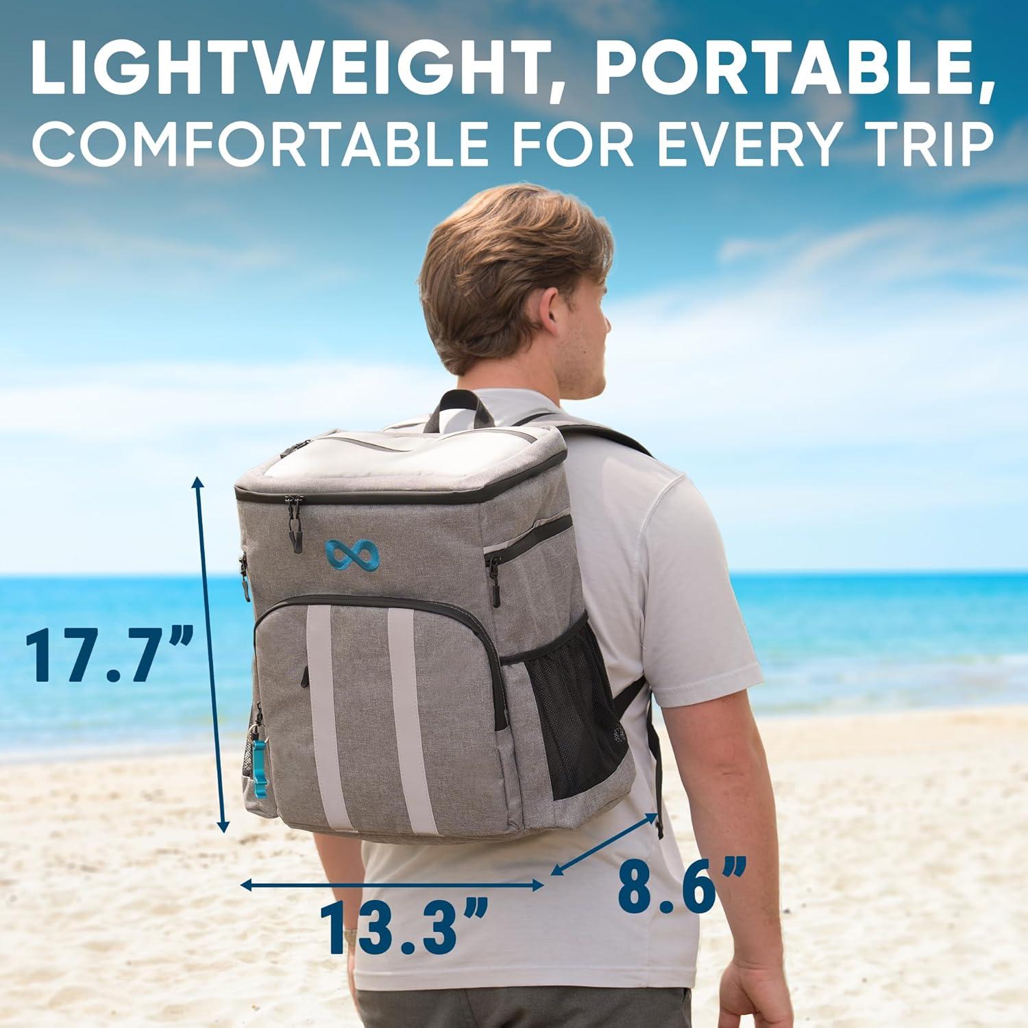 Everlasting Comfort Insulated Cooler Backpack Leak Proof Thermal Bag Picnic Backpack, Gray