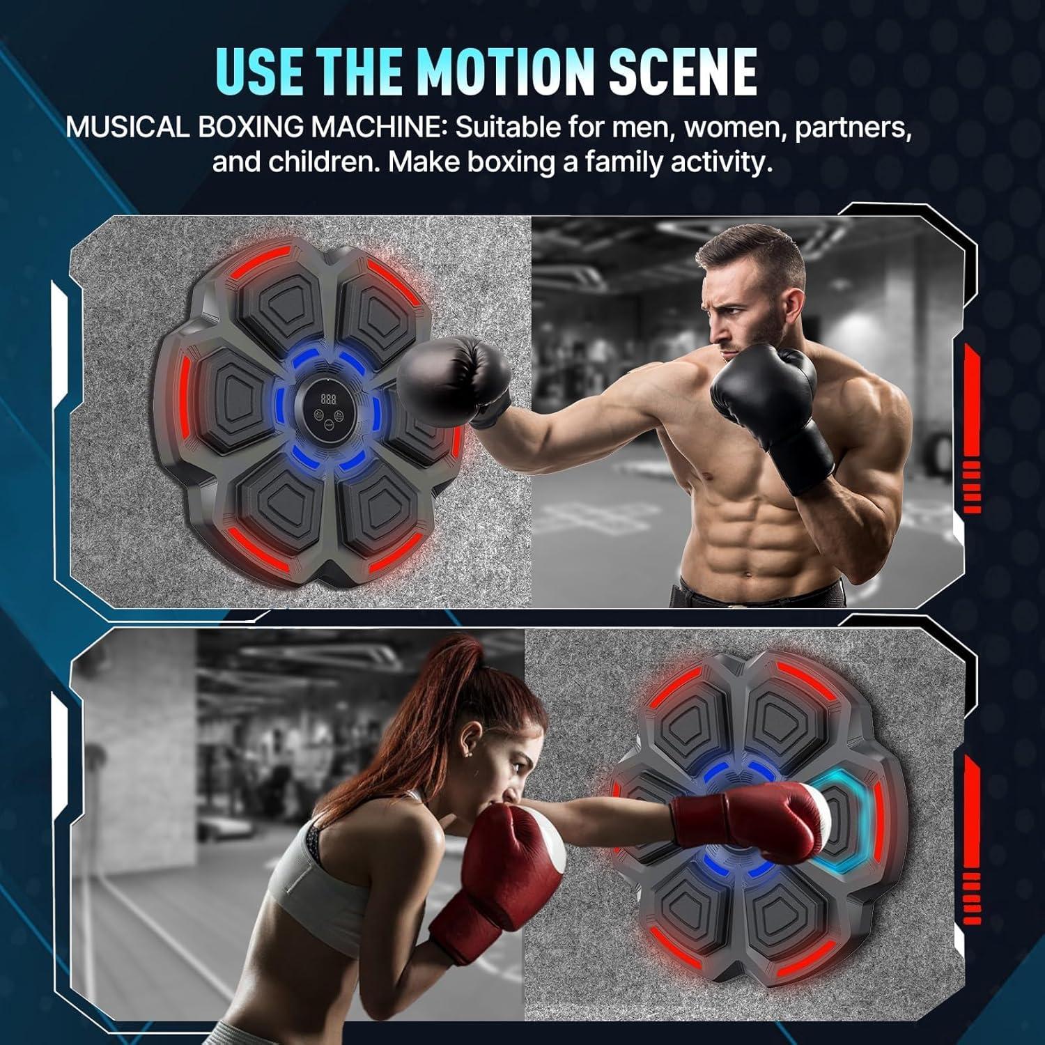 Music Boxing Machine for Adults : Smart Bluetooth Wall Mounted Punching Trainer with Gloves - Interactive Boxing Target - Workout Boxing Equipment for Home Gym Office