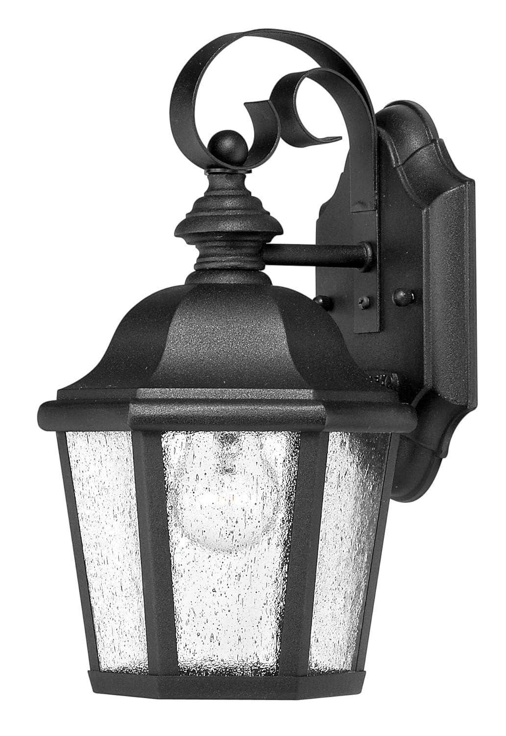 Hinkley Edgewater Small Wall Mount Outdoor Lantern - Estate Series, 1-Light, Aluminum, Clear Seedy Glass - Black Finish