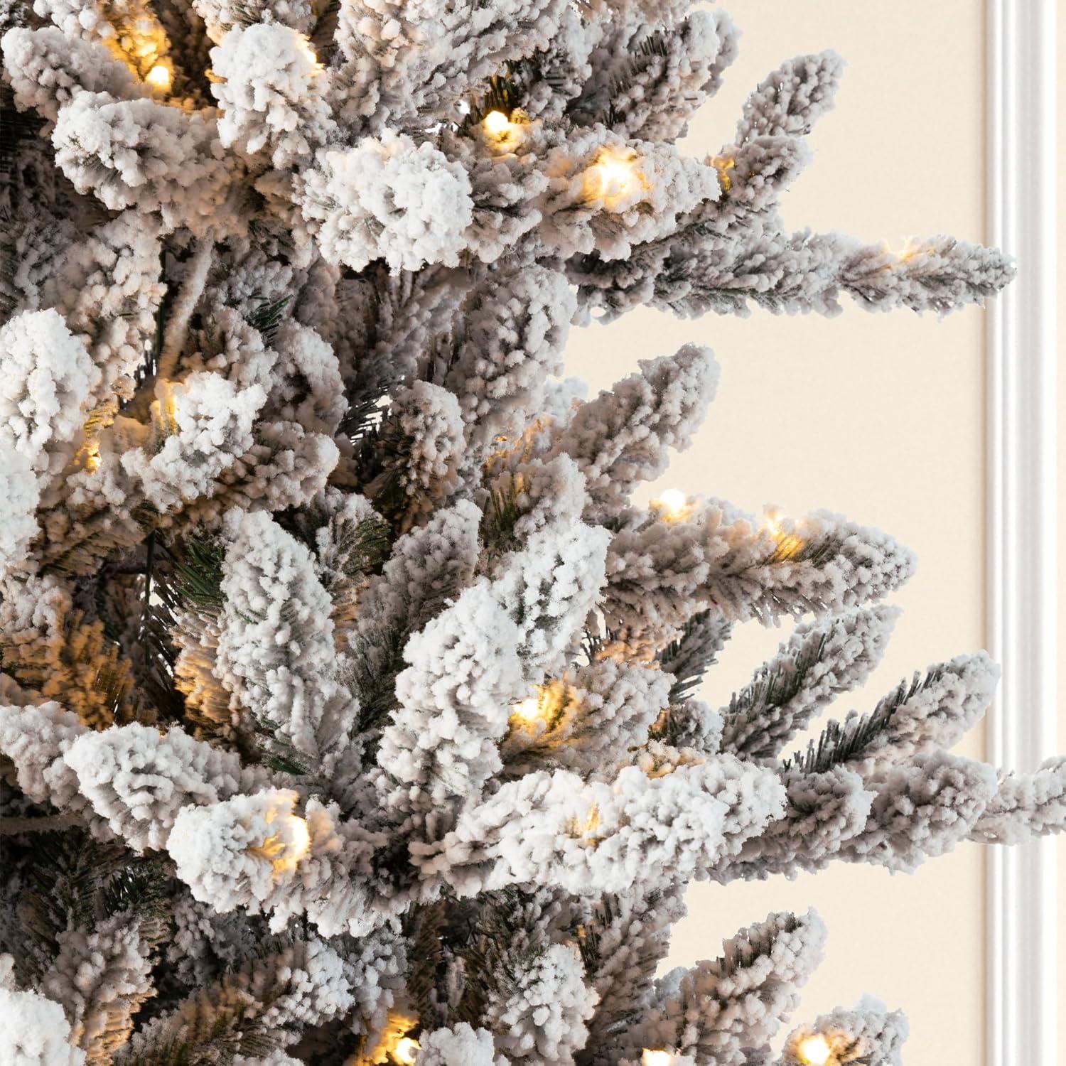 Glitz Design Glitzhome 9ft Pre-Lit Snow Flocked Fir Artificial Christmas Tree with 650 Warm White