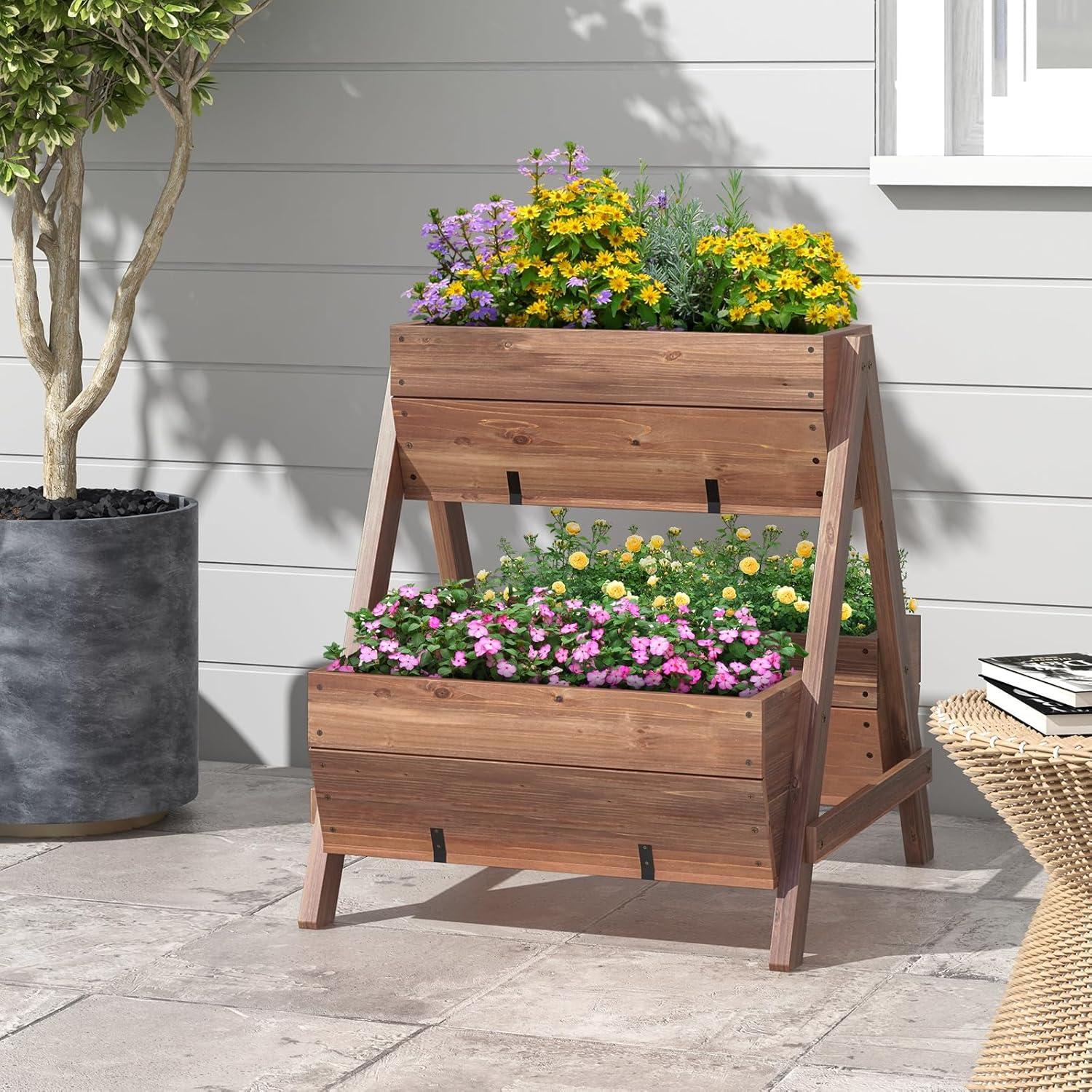 Spaco Vertical Raised Garden bed with 3 Wooden Planter Boxes-S, Outdoor Elevated Flower Box for Backyard/Patio/Gardener