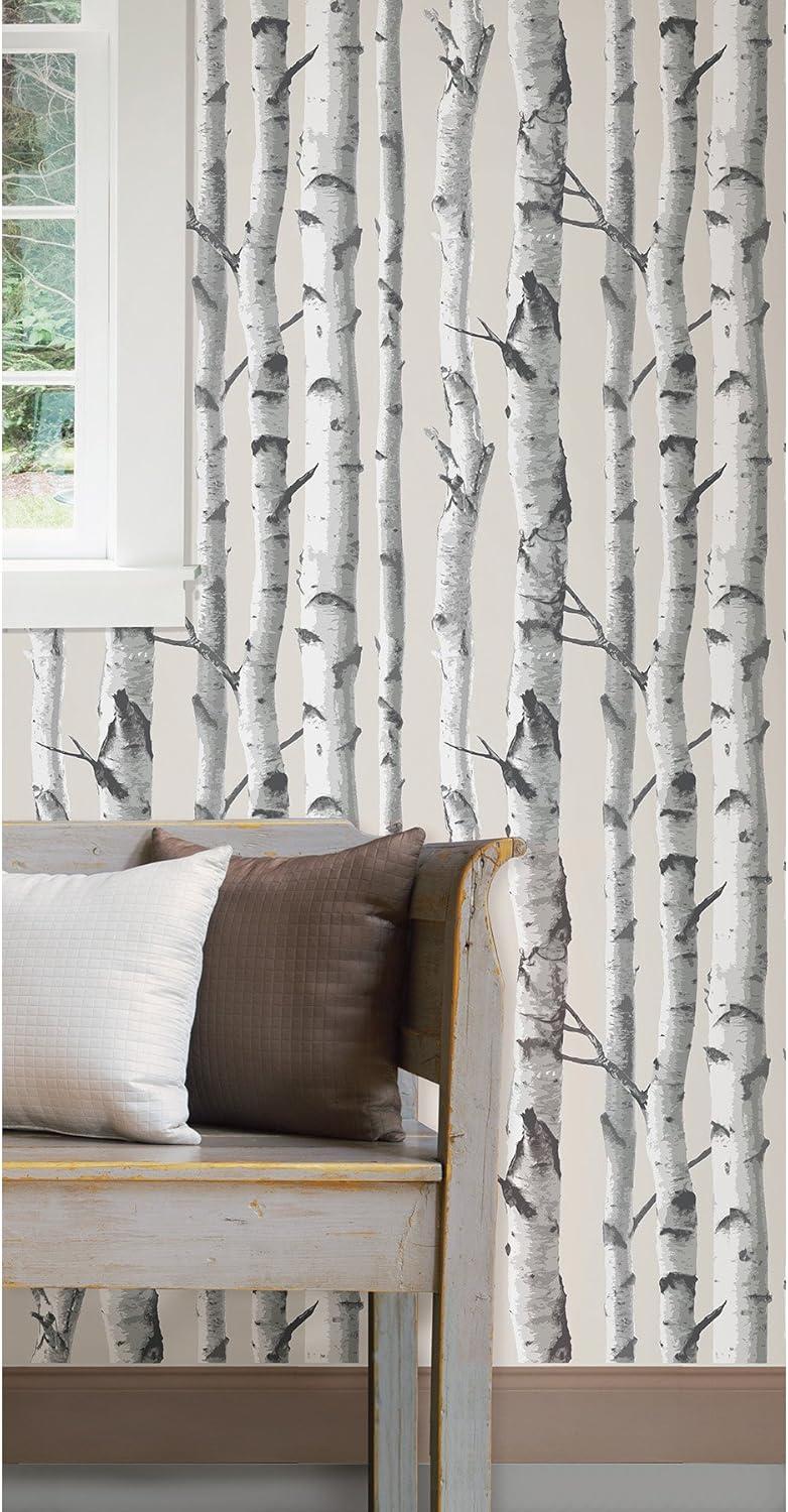 Grey Birch Tree Peel and Stick Vinyl Wallpaper