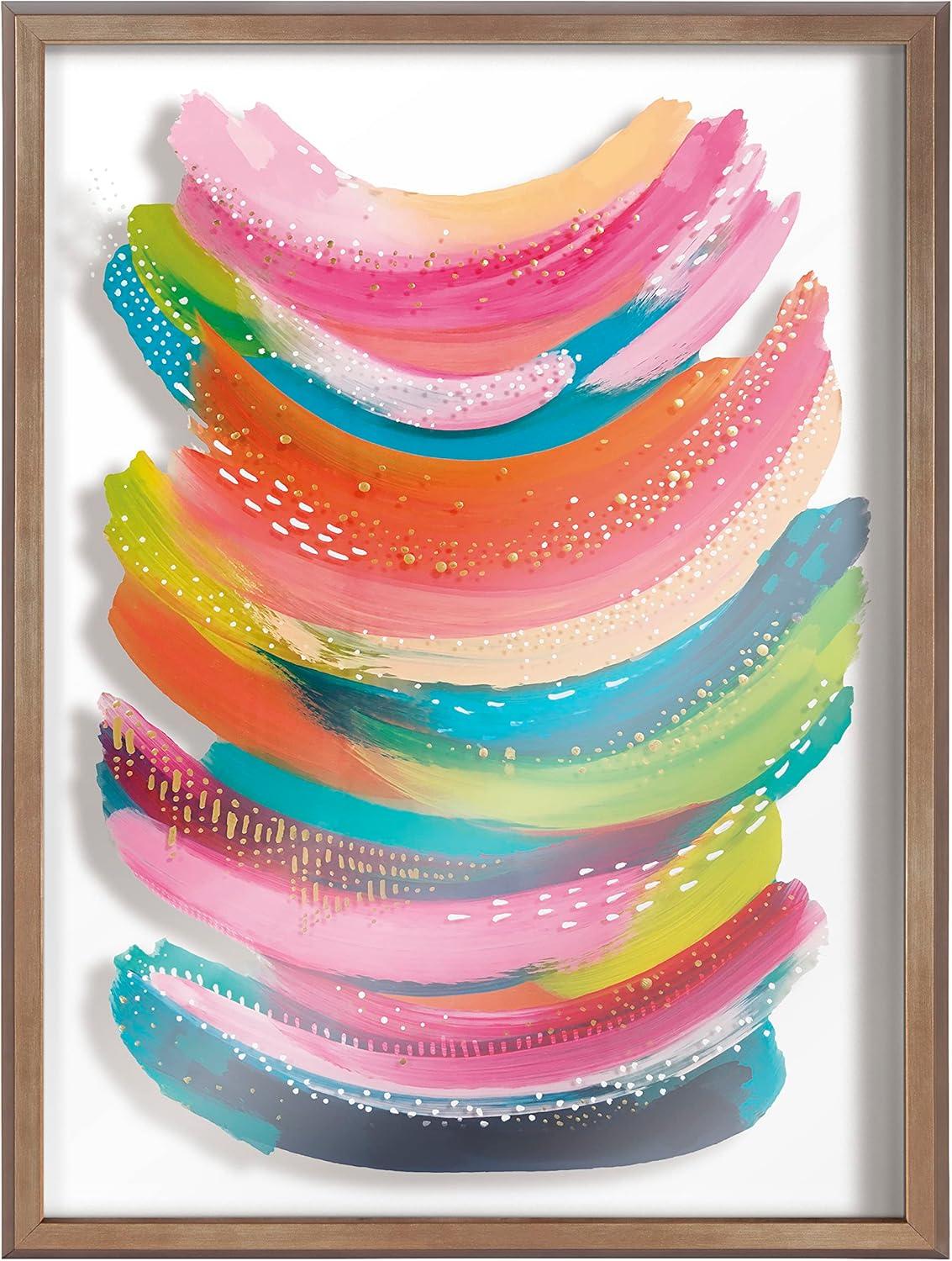 Kate and Laurel Blake Bright Abstract Framed Printed Glass Wall Art by Jessi Raulet of Ettavee, 18x24 Gold, Modern Colorful Abstract Art for Wall