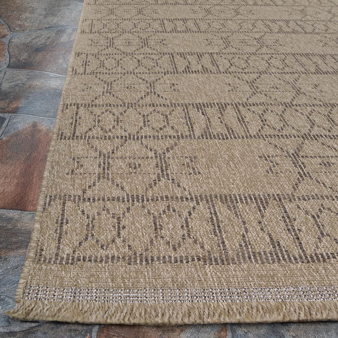 Natural Brown Flat Woven Synthetic Rectangular Area Rug