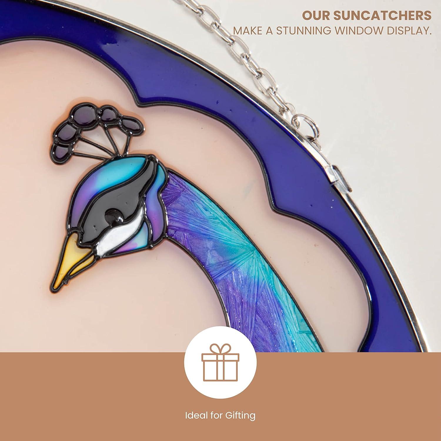 Bits and Pieces - 9⅞” Peacock Art Glass Suncatcher - Majestic Peacock - Patio Decor - Indoor/Outdoor Decoration