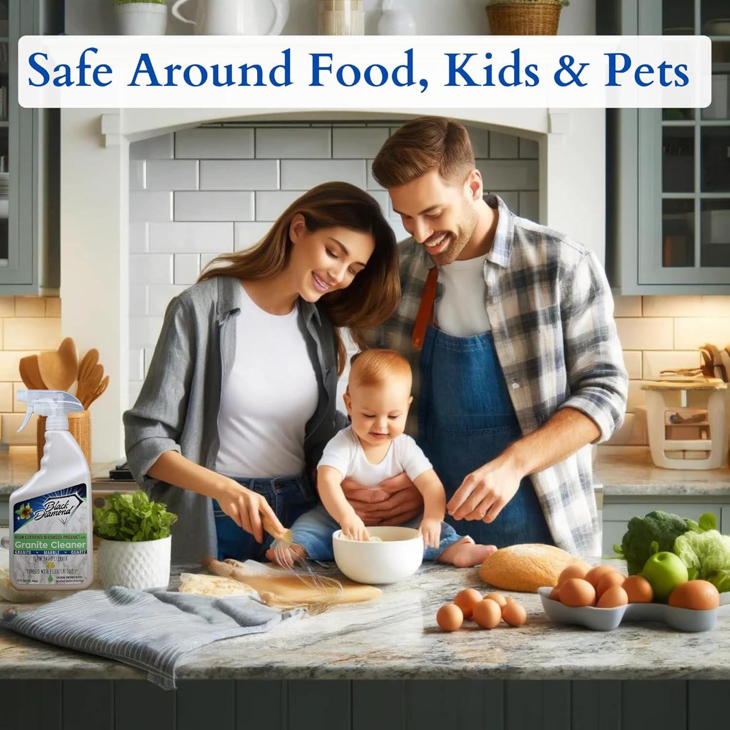 Black Diamond Stoneworks Granite Counter Cleaner: USDA Certified BIOBASED- Safe for Granite and other stone countertops. Safe for food contact formula to keep your countertops looking fresh and clean!