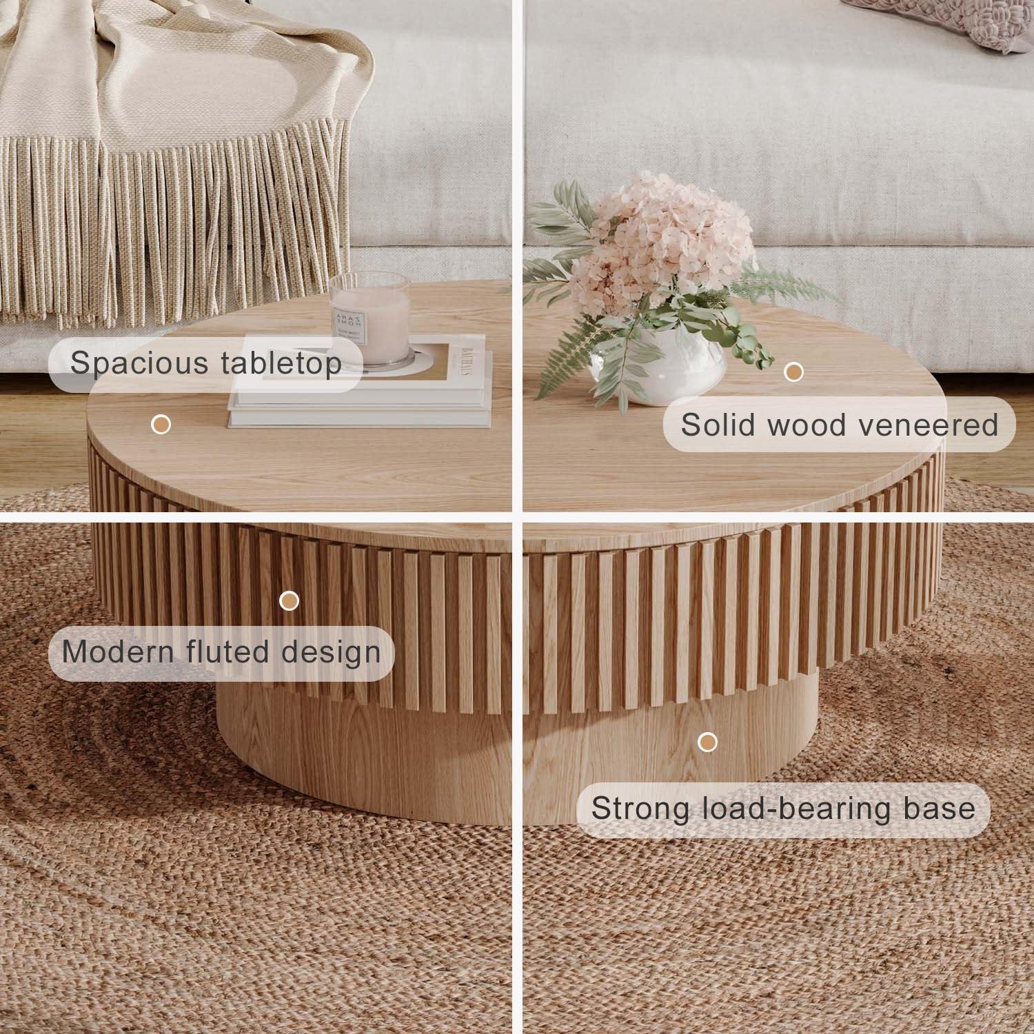 HomVent 31.5'' Round Coffee Table with Storage, Modern Wooden Coffee Table with Solid Wood Veneered, Circle Center Table Accent Tea Table for Living Room, Small Space, Apartment