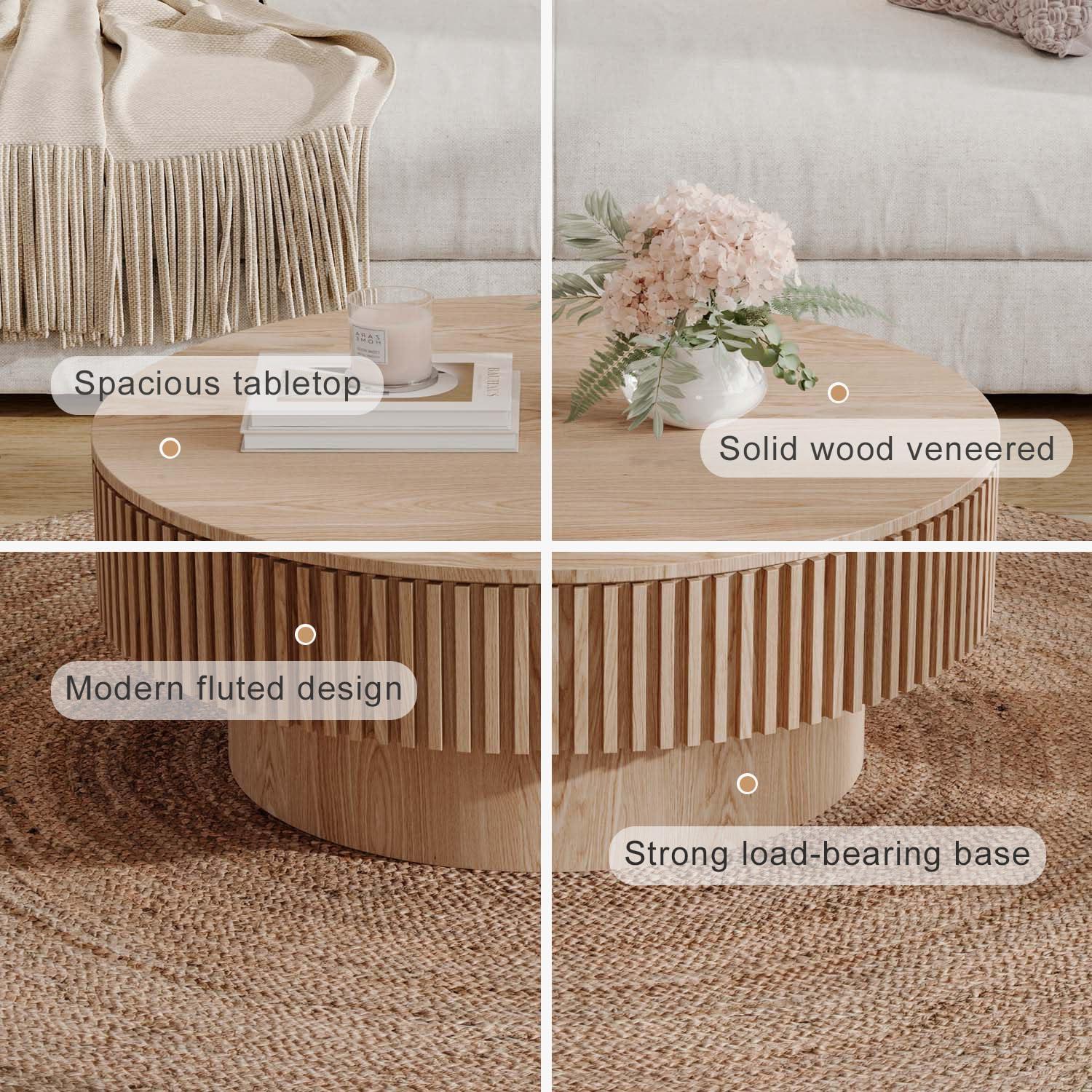 HomVent 31.5'' Round Coffee Table with Storage, Modern Wooden Coffee Table with Solid Wood Veneered, Circle Center Table Accent Tea Table for Living Room, Small Space, Apartment