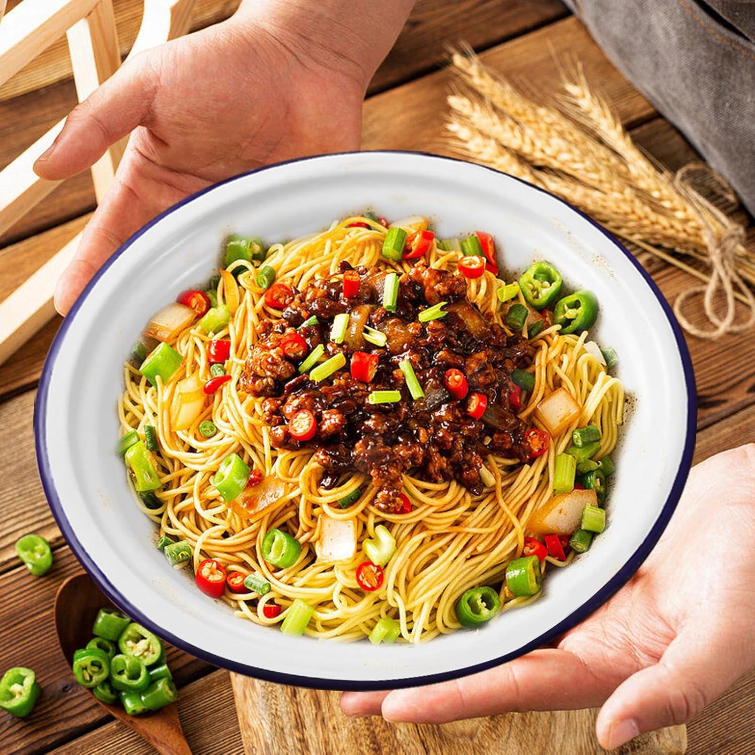 4 Pcs Enamel Bowl Camping Vintage Ramen Noodles Wash Basin Tub Round Serving Tray Washing