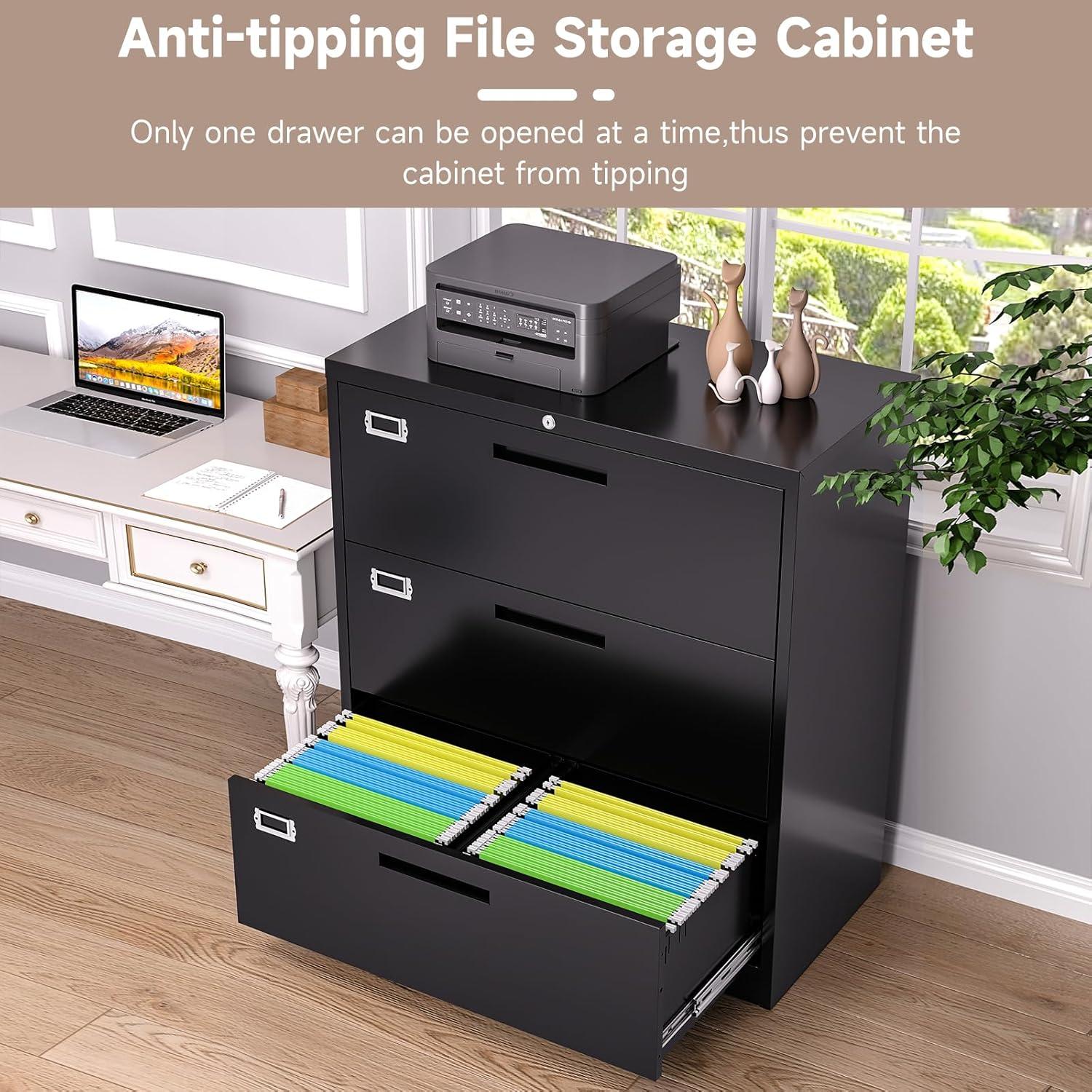 3 Drawer File Cabinet with Lock,Under Desk File Cabinet with Wheels,Black Rolling File Cabinet,Three Drawer Metal Filing Cabinet for Home Office,Fit A4/Letter/Legal File,Fully Assembled Except Casters