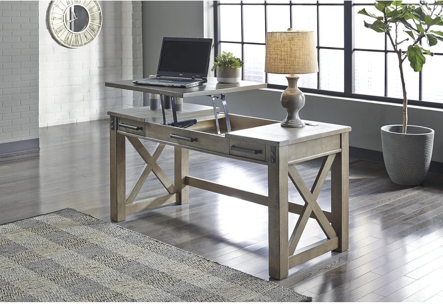 Aldwin Home Office Lift Top Writing and Computer Desk Black/Gray - Signature Design by Ashley: 60" Adjustable, with USB Charging Station