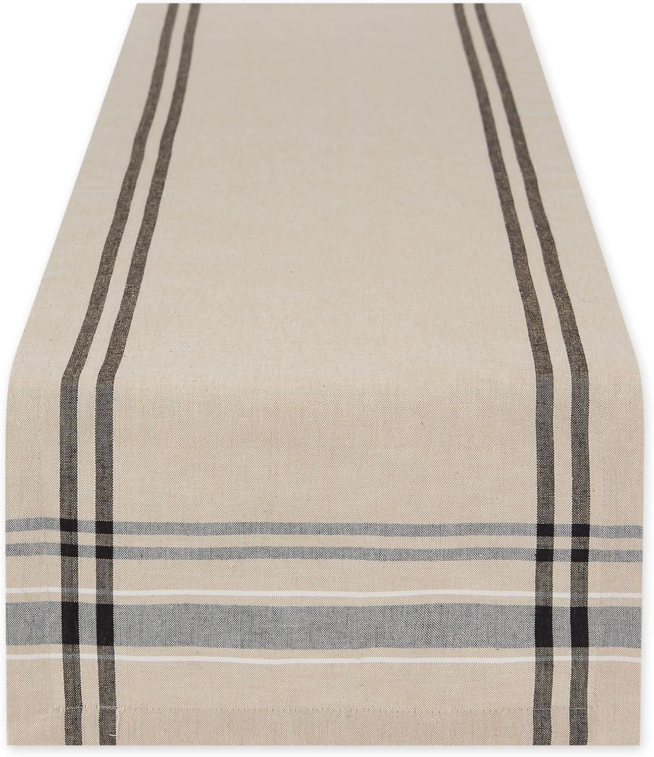 DII 14x108" Modern Cotton French Stripe Table Runner in Beige/Black