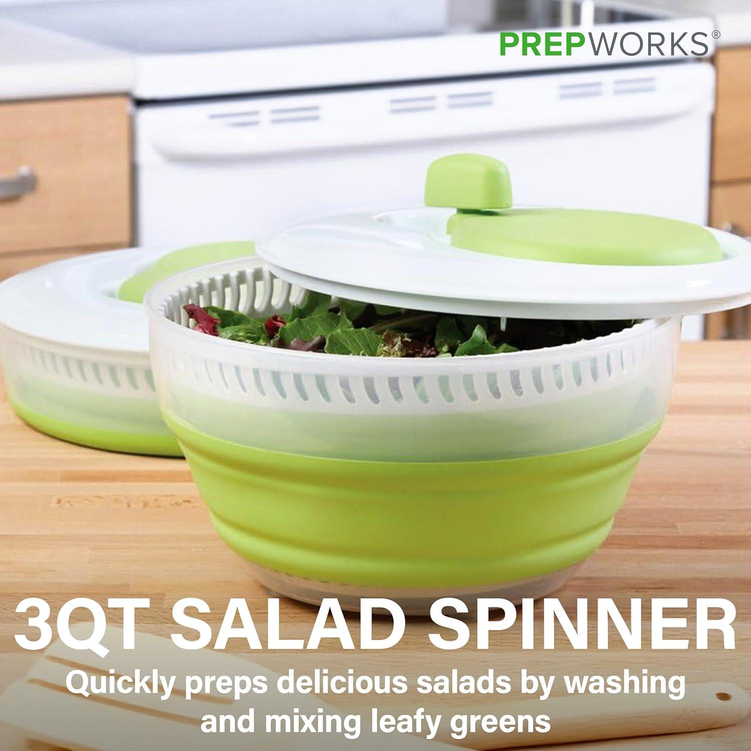 Prepworks Collapsible 3qt Salad Spinner: Dishwasher-Safe, Nonslip Base, Adjustable Handle, Green Lettuce Spinner