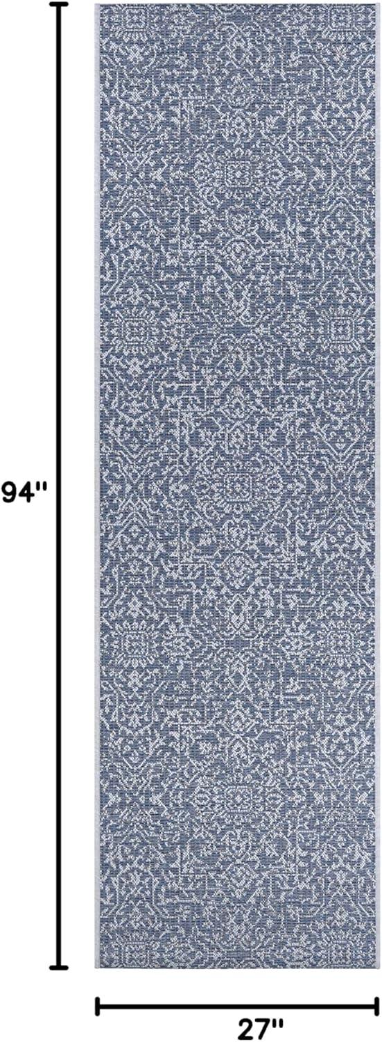 Couristan Monte Carlo Palmette Indoor/Outdoor Area Rug, 2'3" x 7'10" Runner, Navy-Ivory