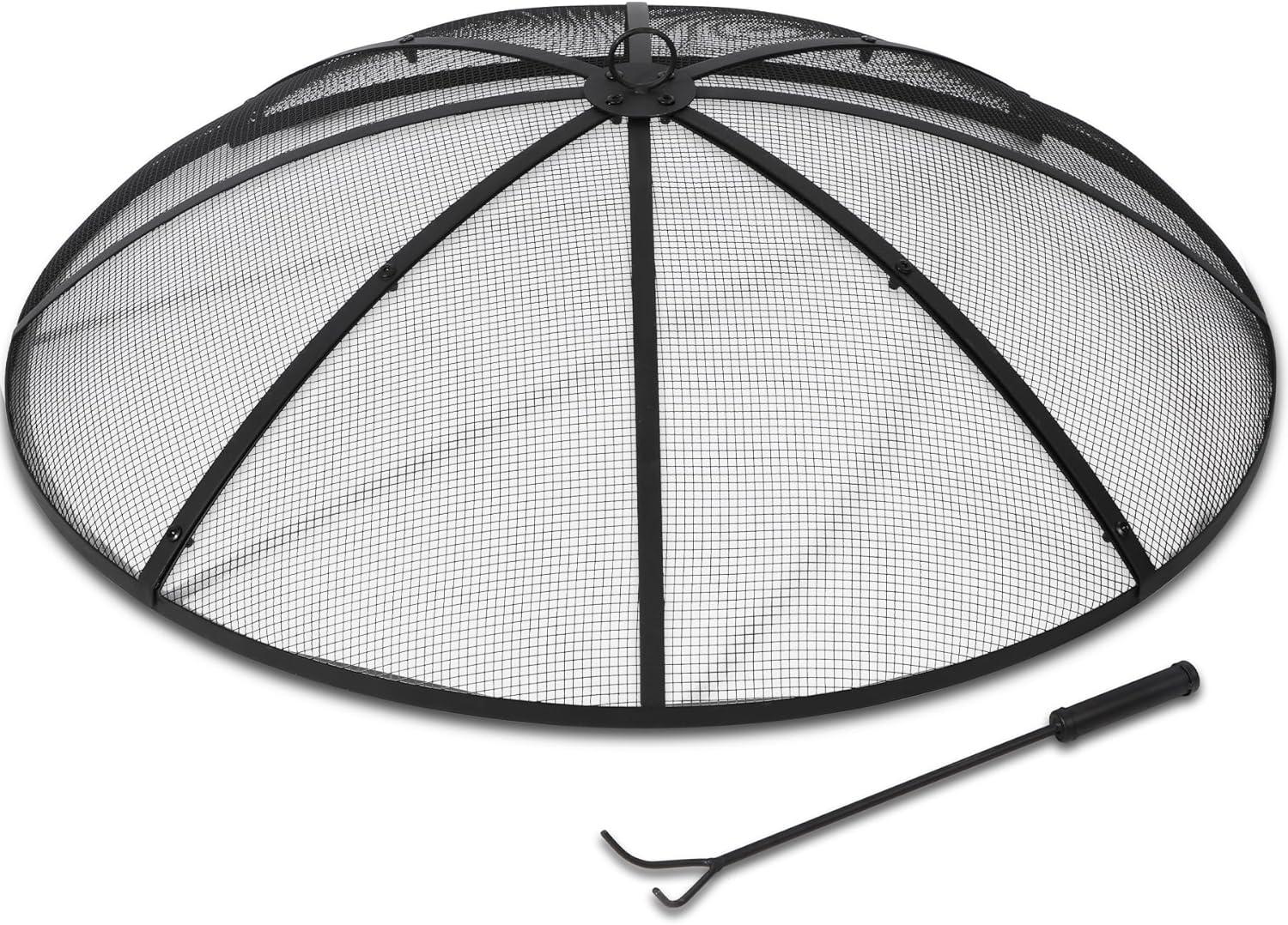 36-Inch Round Black Mesh Fire Pit Screen Cover with Handle