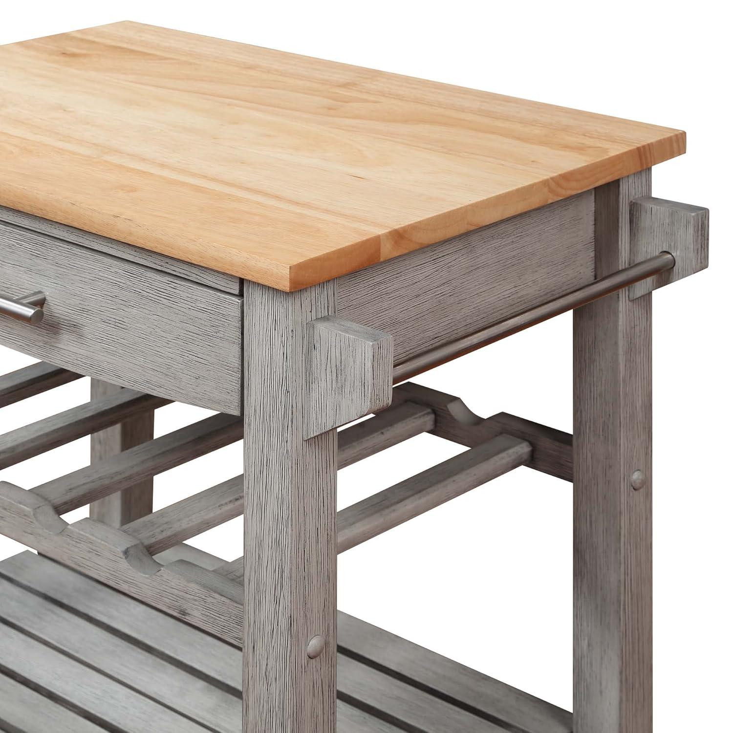 Ellaine Light Gray Solid Wood Butcher Block Kitchen Cart with Wine Rack