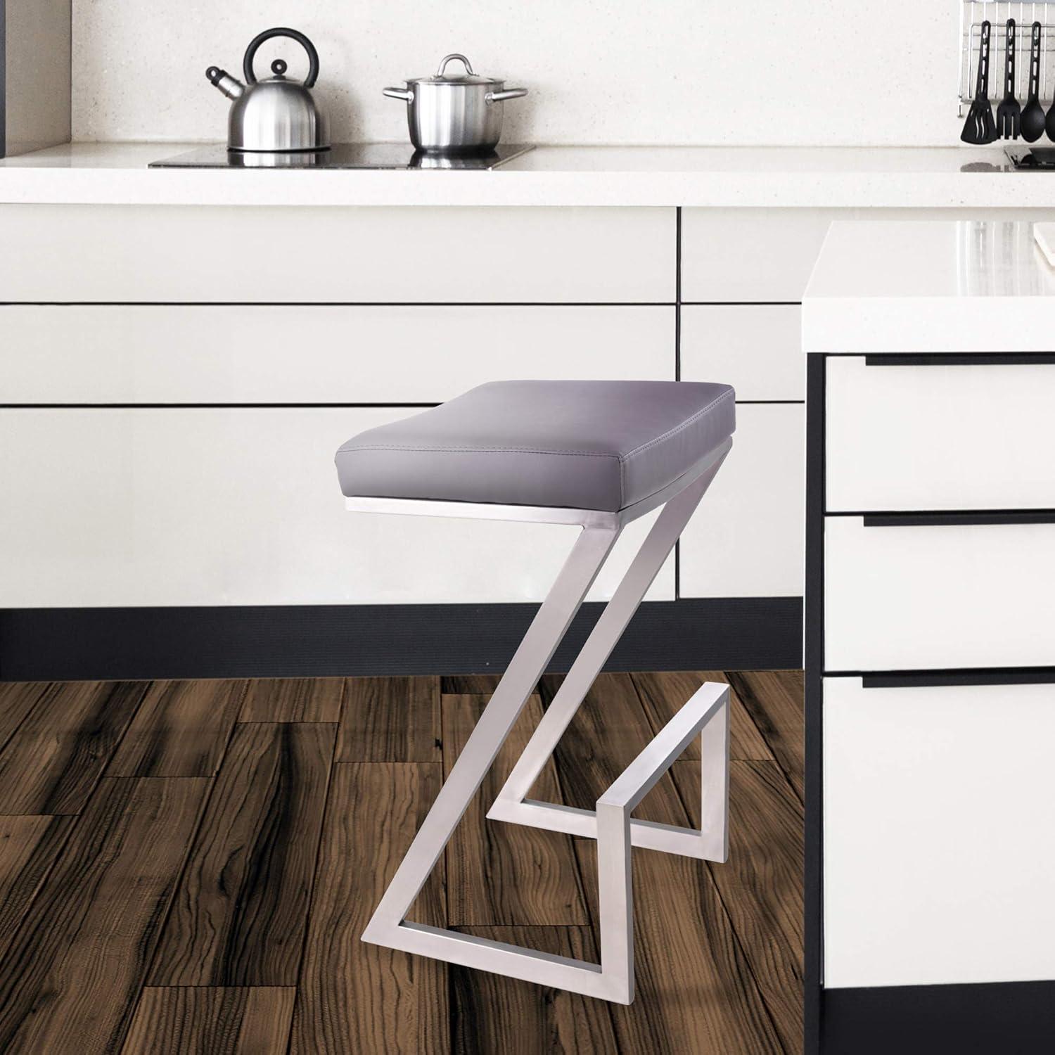 Contemporary Gray Leatherette 26" Backless Counter Stool