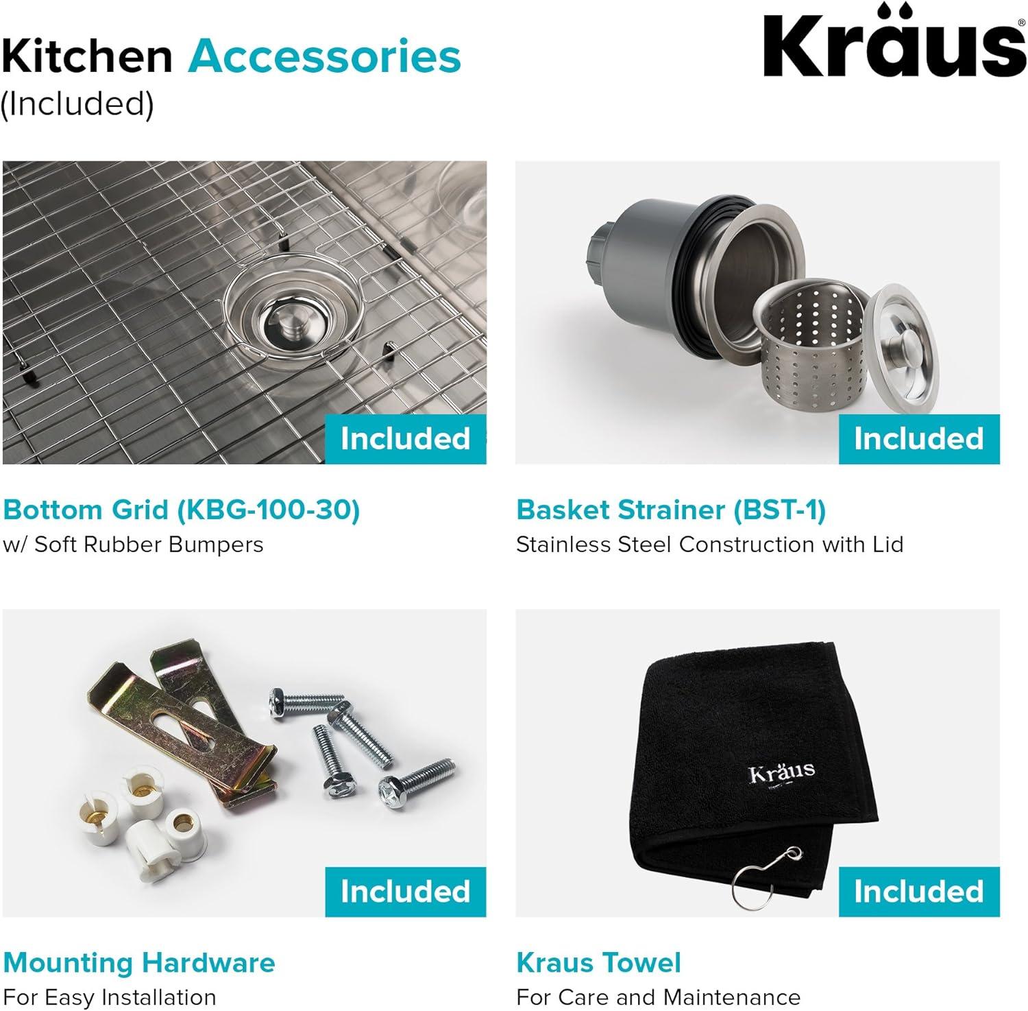 KRAUS 30-in Standart PRO Kitchen Sink Combo Set with Bolden Kitchen Faucet and Soap Dispenser