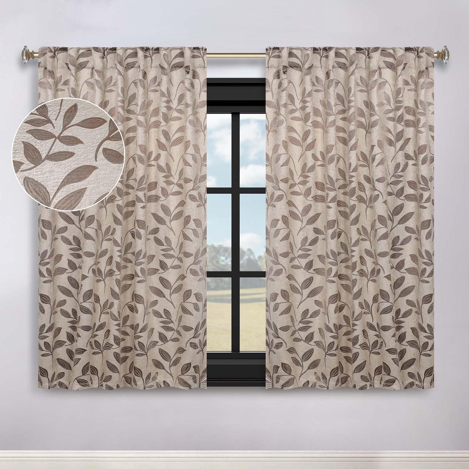 Superior Leaves Machine Washable Room Darkening Blackout Curtains With Back Tabs by Superior (Set of 2)