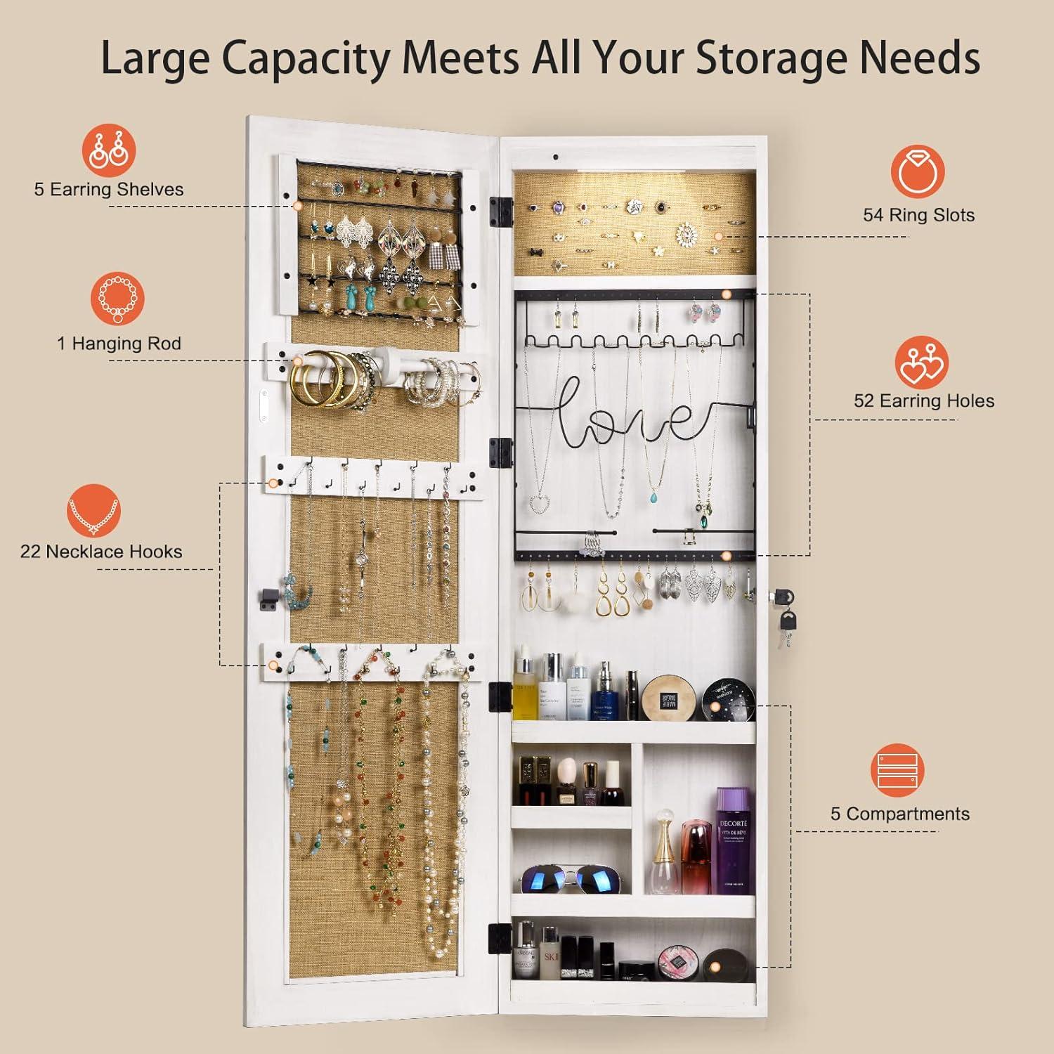 Vintage Brown Wall Mounted Jewelry Armoire with Mirror