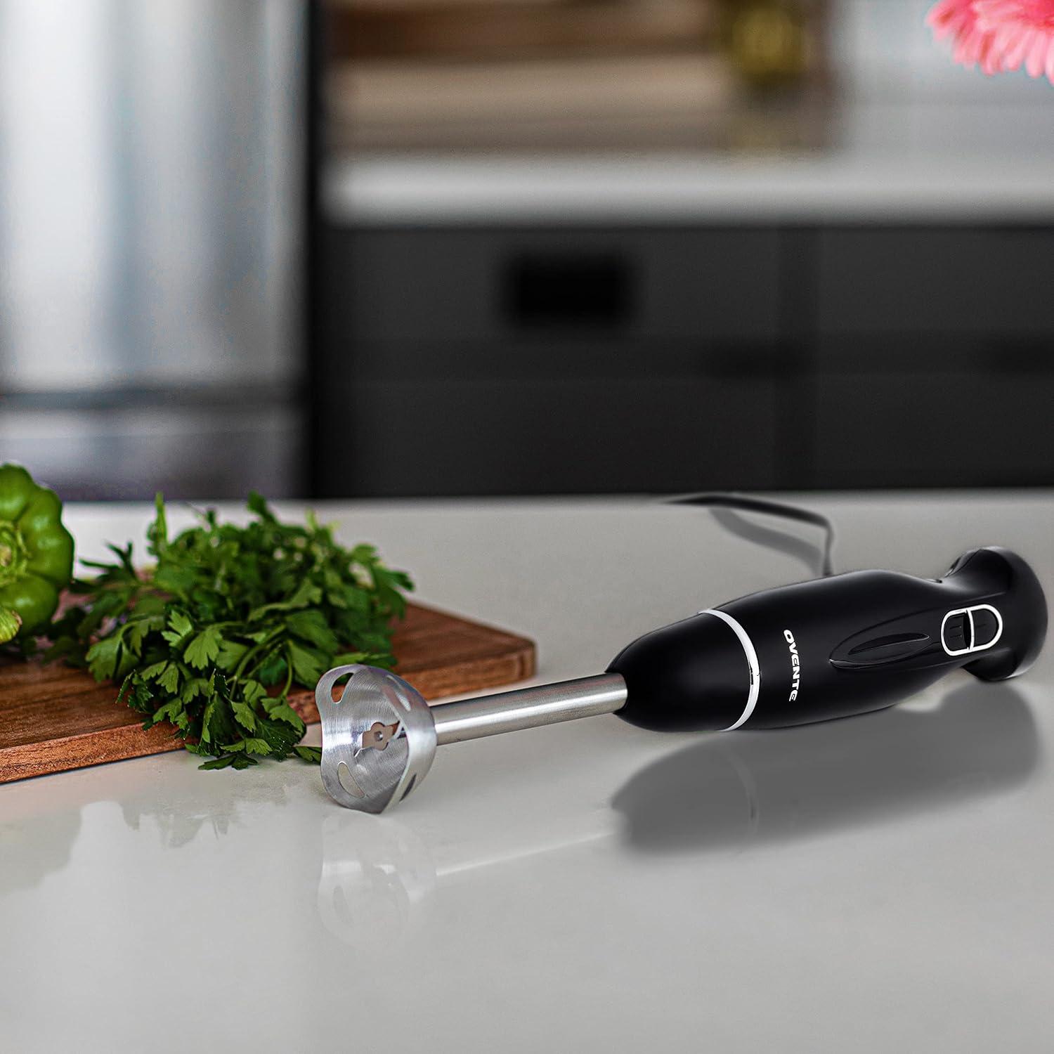 Ovente HS560B Immersion Electric Hand Blender with Stainless Steel Blades & Easy Grip Handle, Black