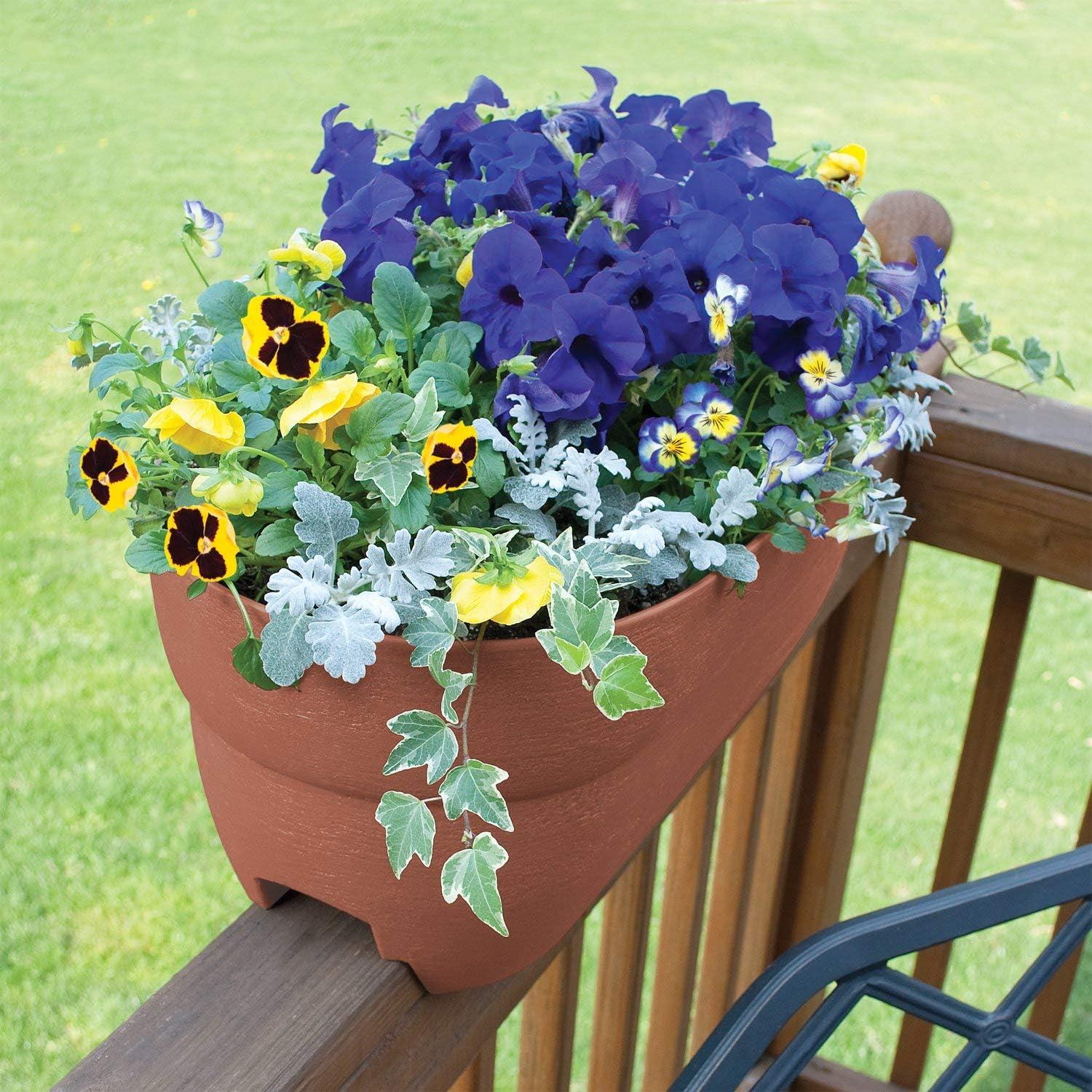 Bloomers Railing Planter with Drainage Holes – 24" Weatherproof Resin Planter - Terracotta