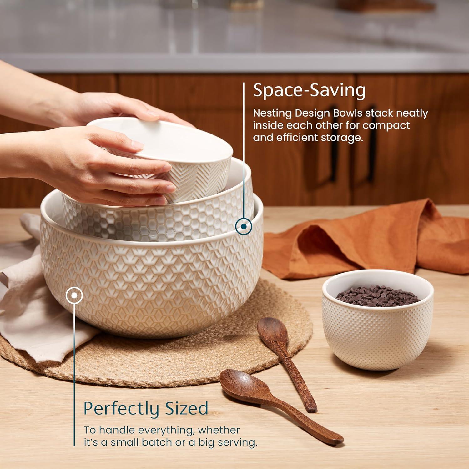 Kook Ceramic Nesting Bowls, 20/44/98/145 oz, Cream/Copper, Set of 4