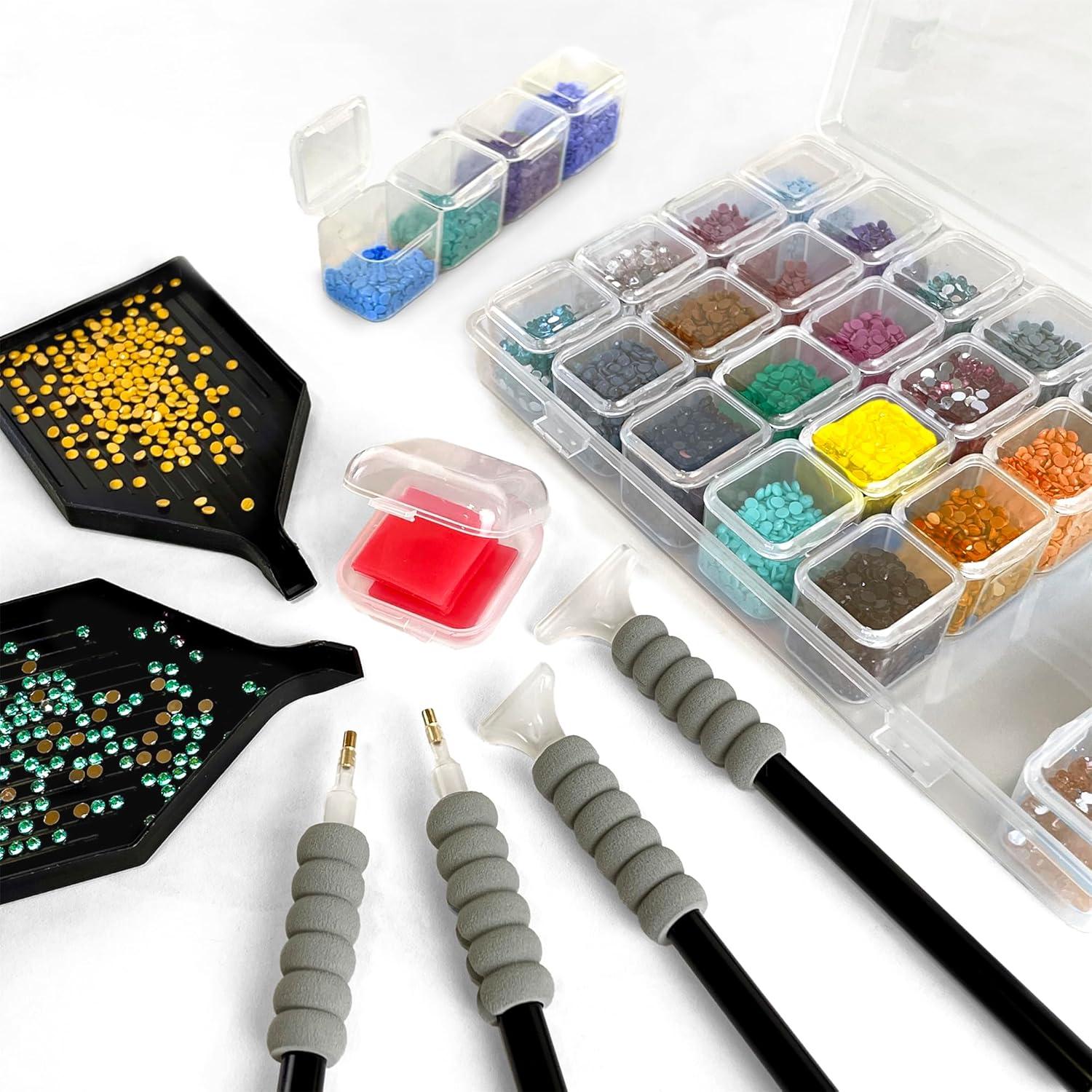 ArtSkills Diamond Painting Kit, Diamond Art Ready to Hang Framed Canvas with Storage and Accessory Kit, Waterfall, 3 Stretched Canvas Panels, 14” x 7” Each