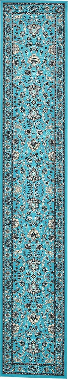 Turquoise and Ivory Synthetic Reversible Runner Rug