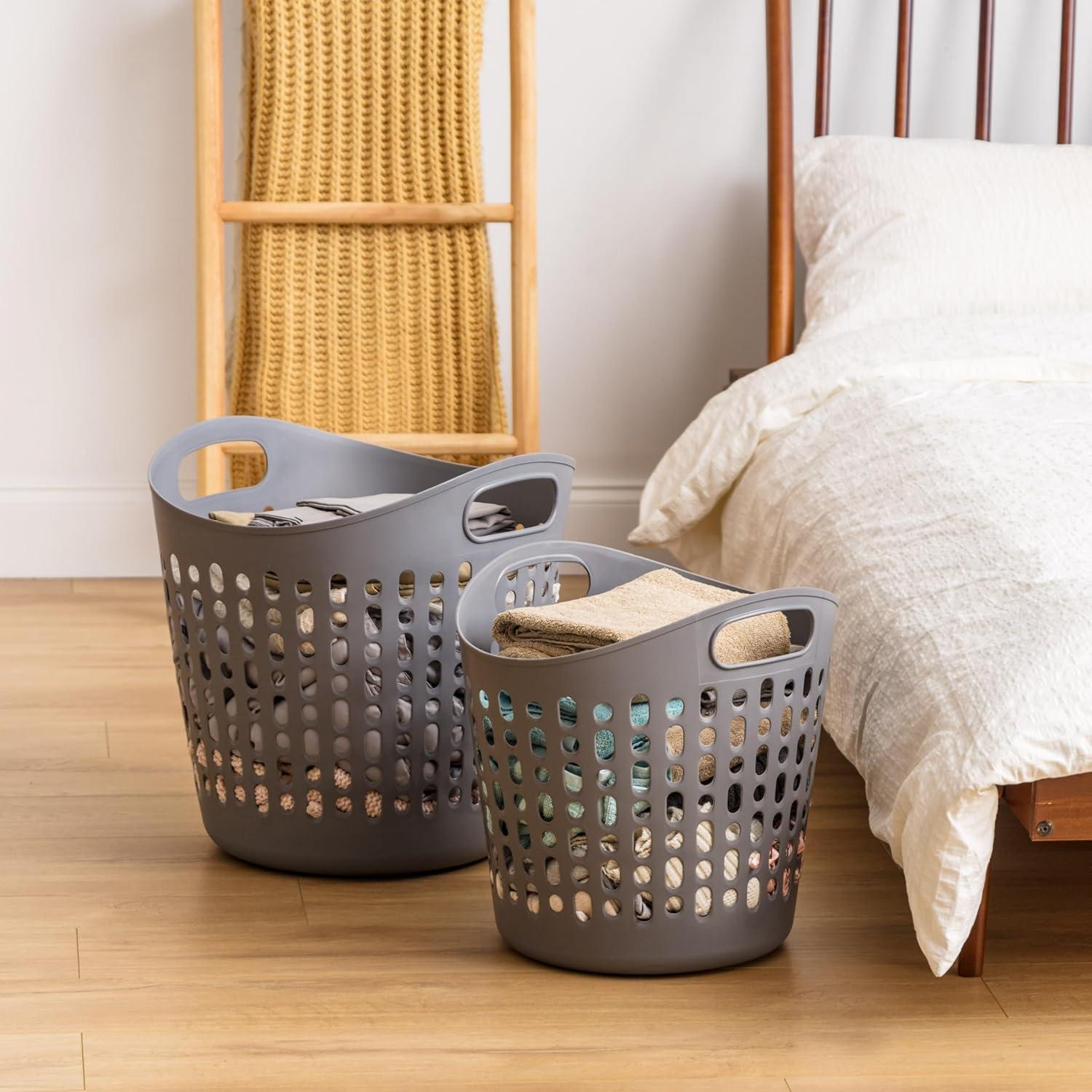 IRIS 3Pack Laundry Basket 40L Durable and Flexible, Portable Round Bin, 1.15 Bushel Hamper for Storage with Ventilation Holes for Closet Dorm, Gray