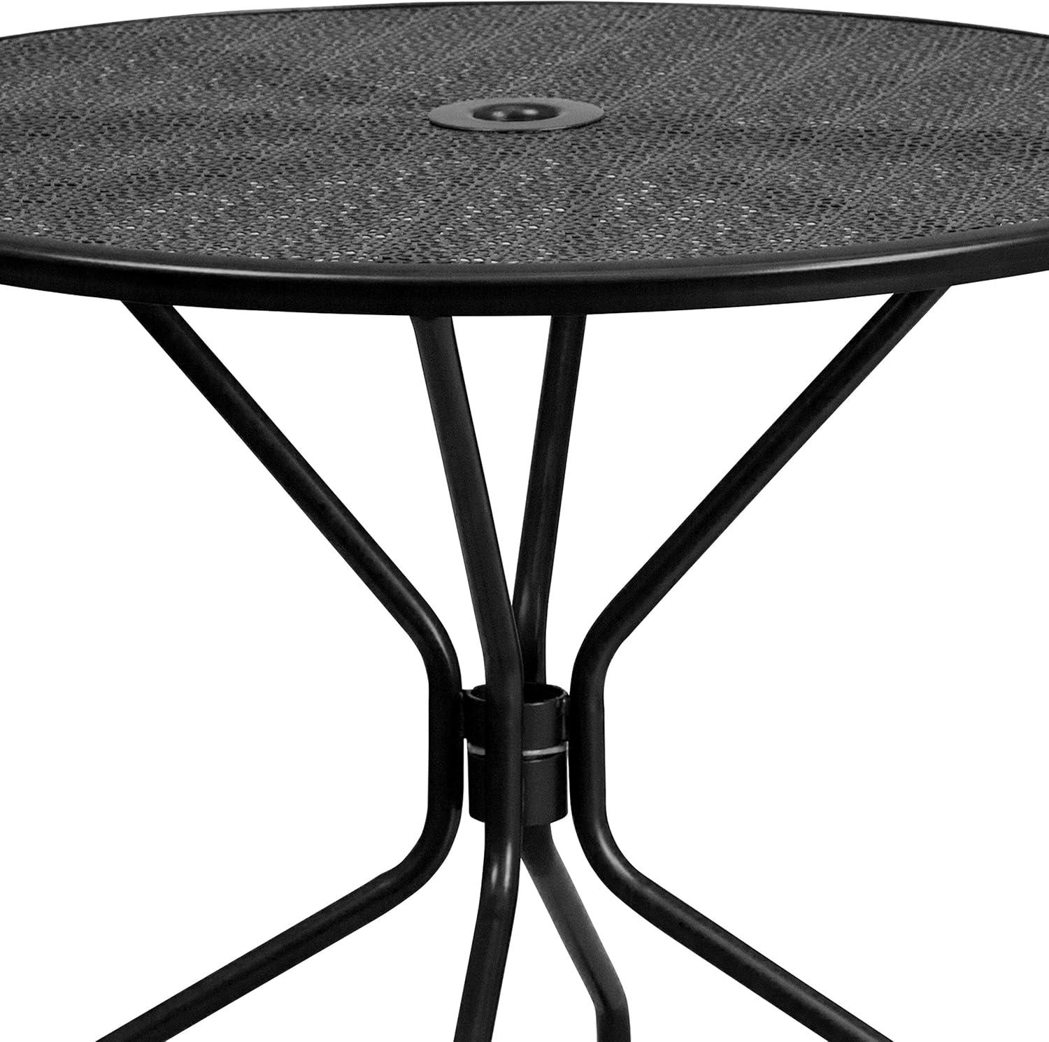 Flash Furniture Oia Commercial Grade 35.25" Round Black Indoor-Outdoor Steel Patio Table Set with 4 Round Back Chairs