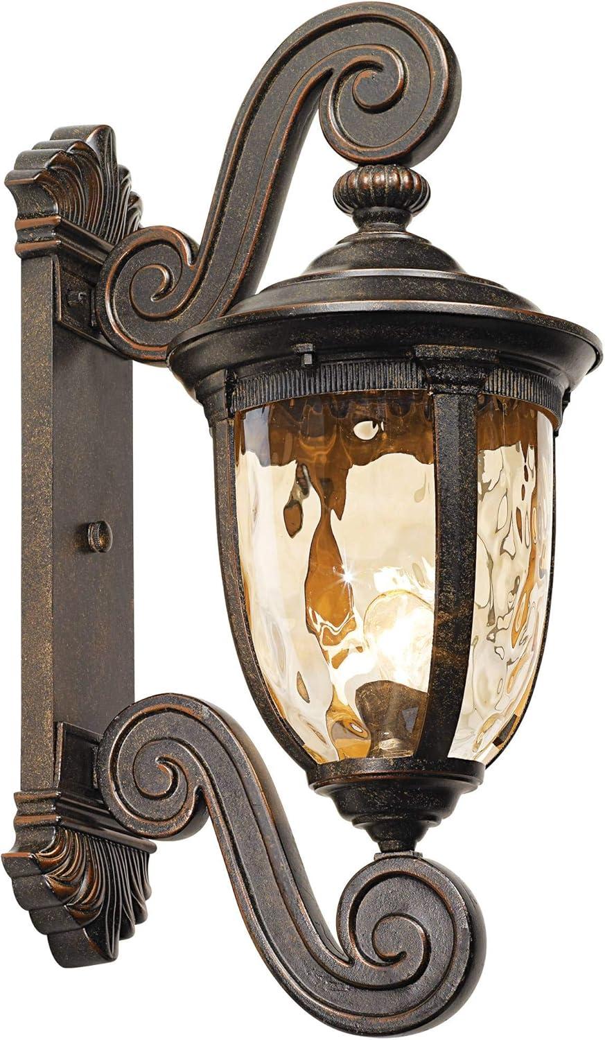 Bellagio Traditional Bronze Outdoor Wall Light with Champagne Hammered Glass