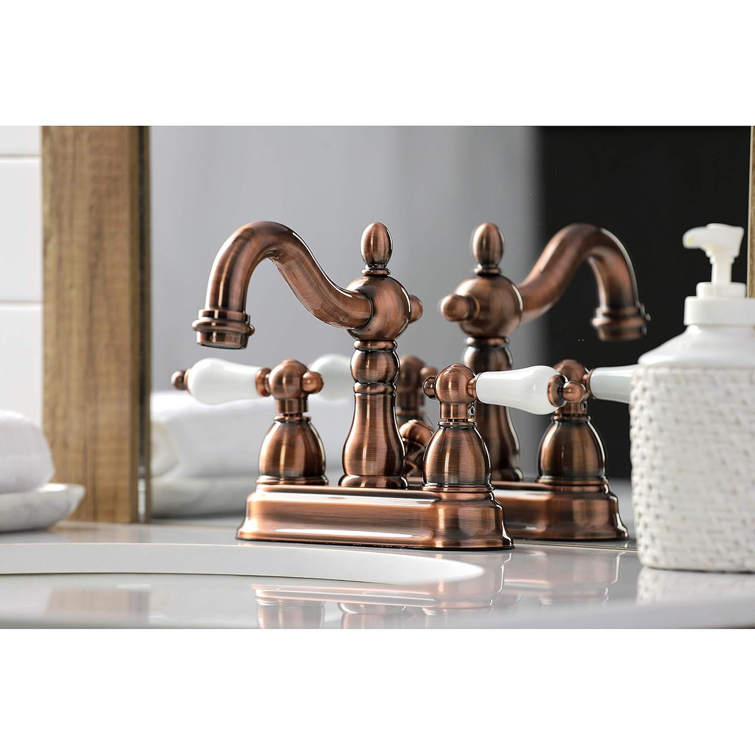 Kingston Brass Heritage Two-Handle 3-Hole Deck Mount 4" Centerset Bathroom Faucet with Plastic Pop-Up