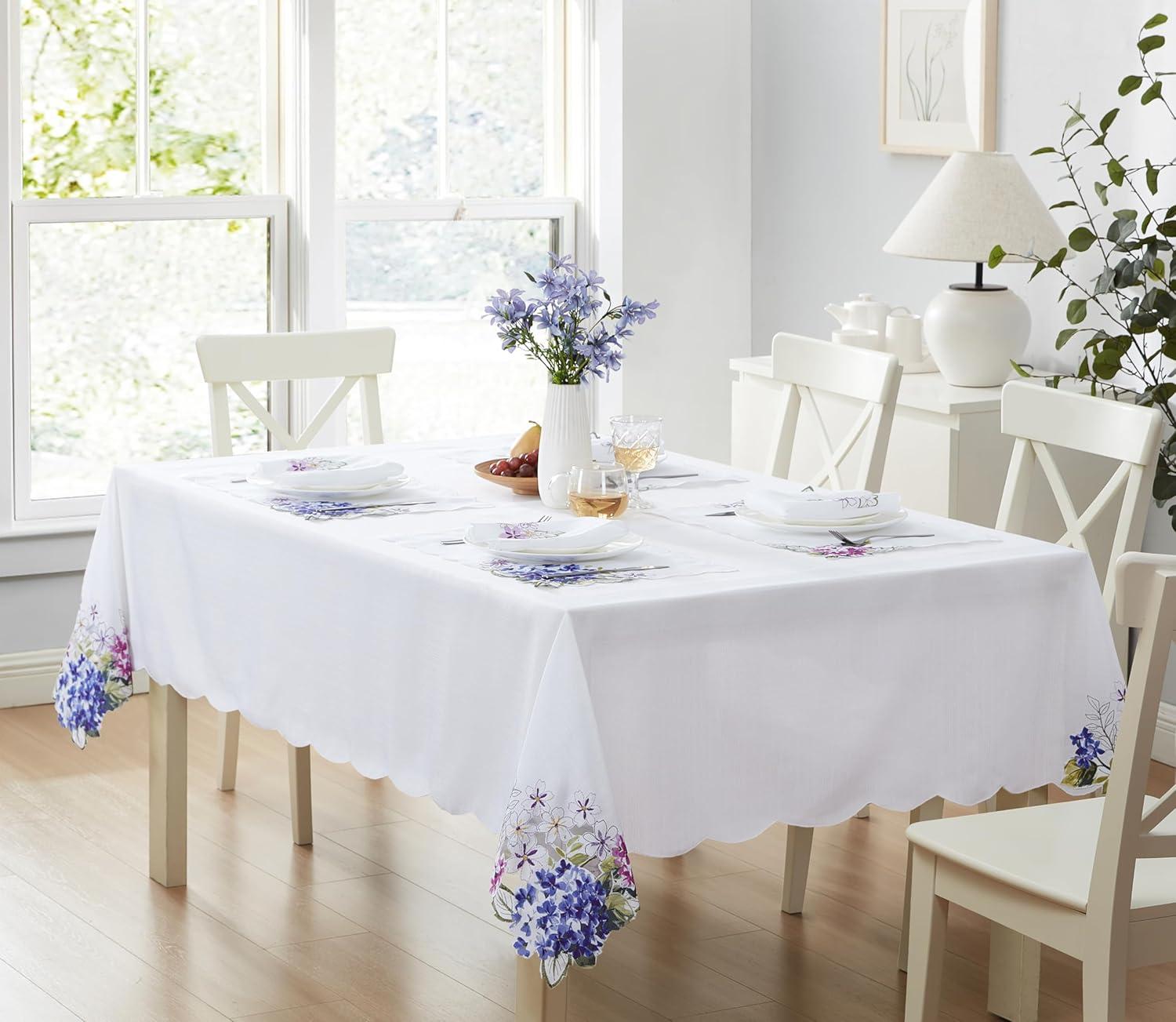 Spring Hydrangea Floral Cutwork Tablecloth - Multicolor - 60x102 - Elrene Home Fashions