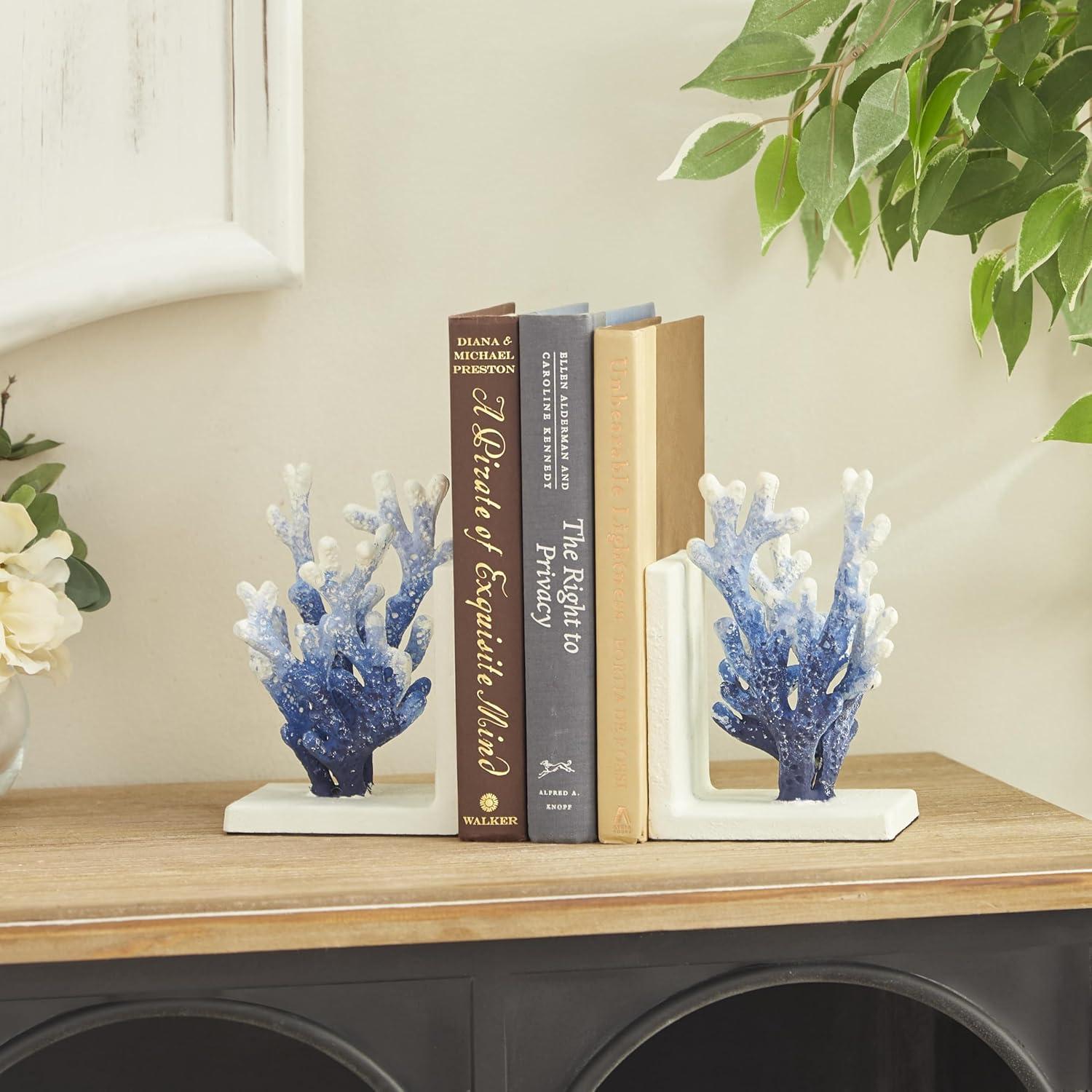 Blue and White Iron Coral Novelty Bookends, Set of 2