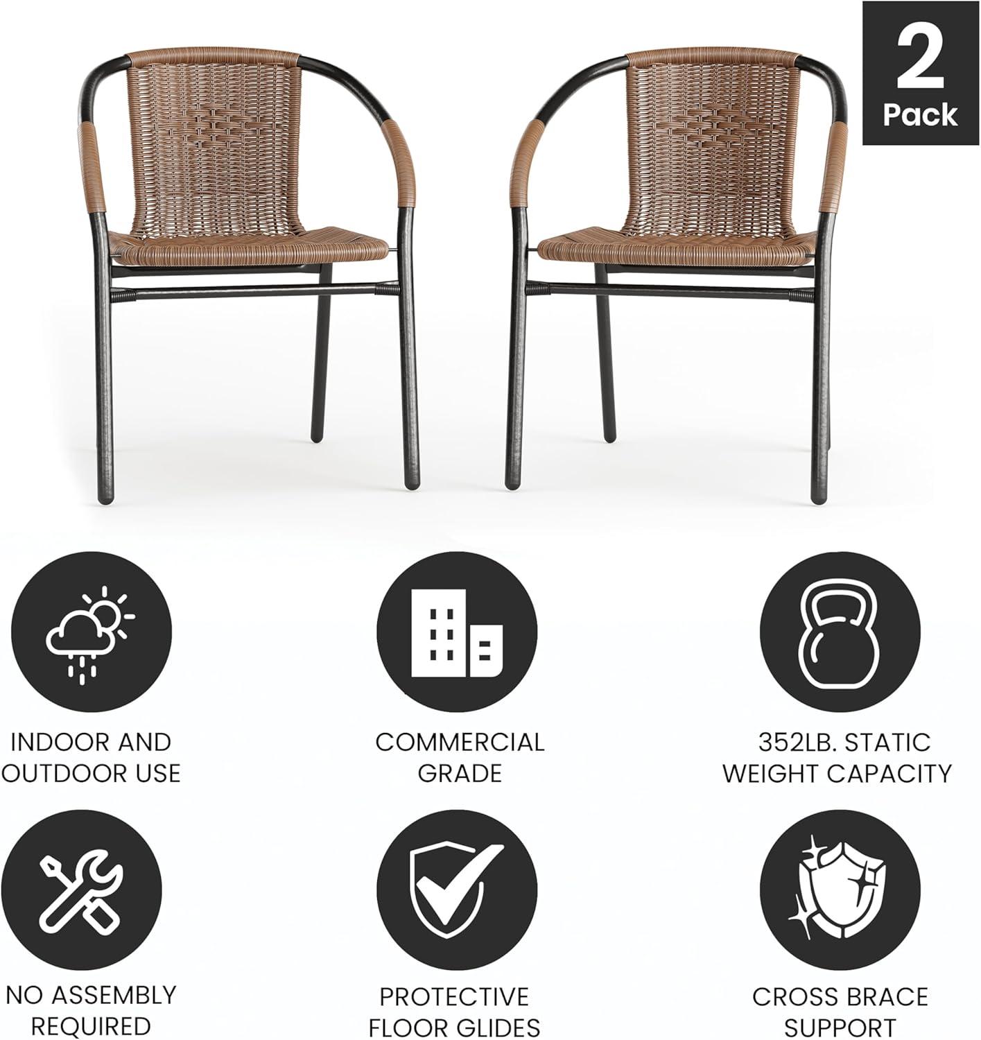 Emma and Oliver 2 Pack Rattan Indoor-Outdoor Restaurant Stack Chair with Curved Back