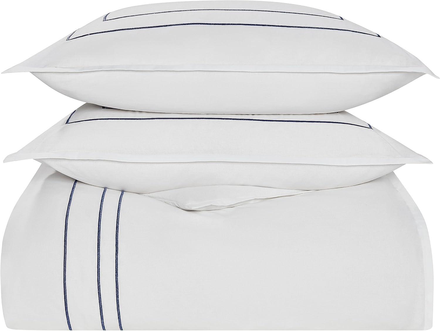 Alden Navy and White Cotton Blend Twin Duvet Cover Set