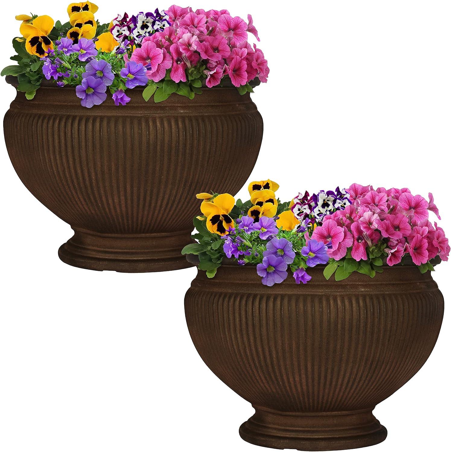 Elizabeth Rust Polyresin Ribbed Urn Planter Set of 2