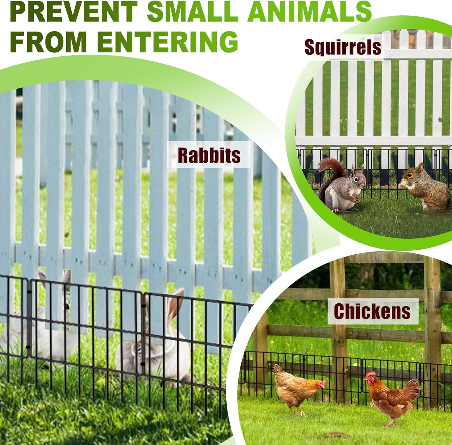 25 Pack Garden Animal Barrier Fence, 1.65inch Spike Spacing No Dig Fence, Reusable Rustproof Metal Fence Border, Dogs Rabbits Blocker Fence for Outdoor Yard, Total 27ft(L) x 17inch(H)