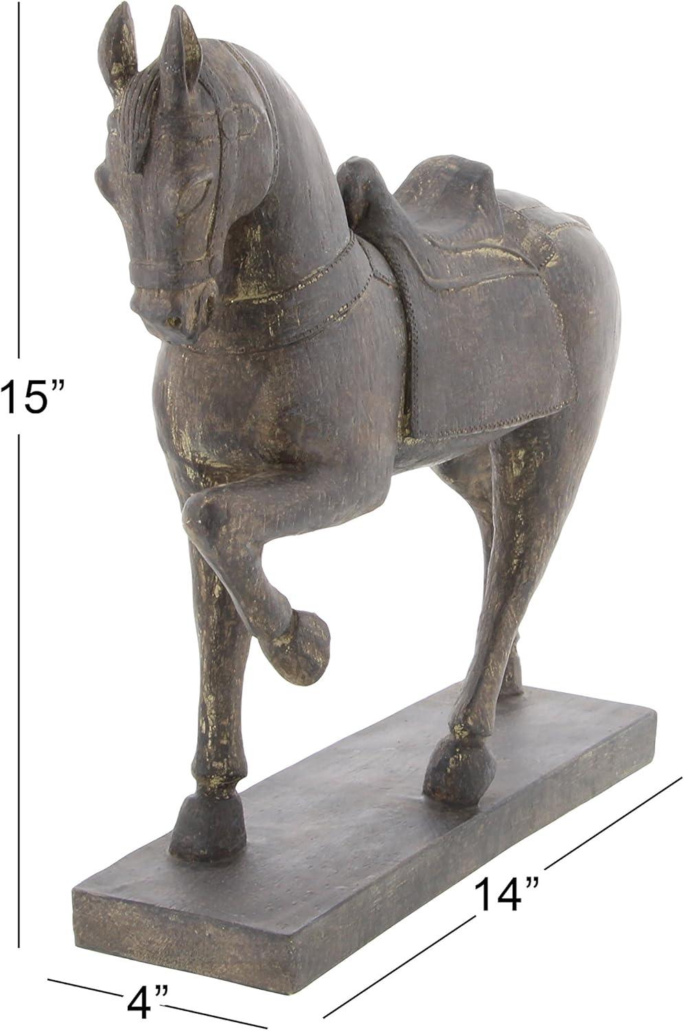 14" x 15" Brown Polystone Prancing Horse Sculpture, by DecMode