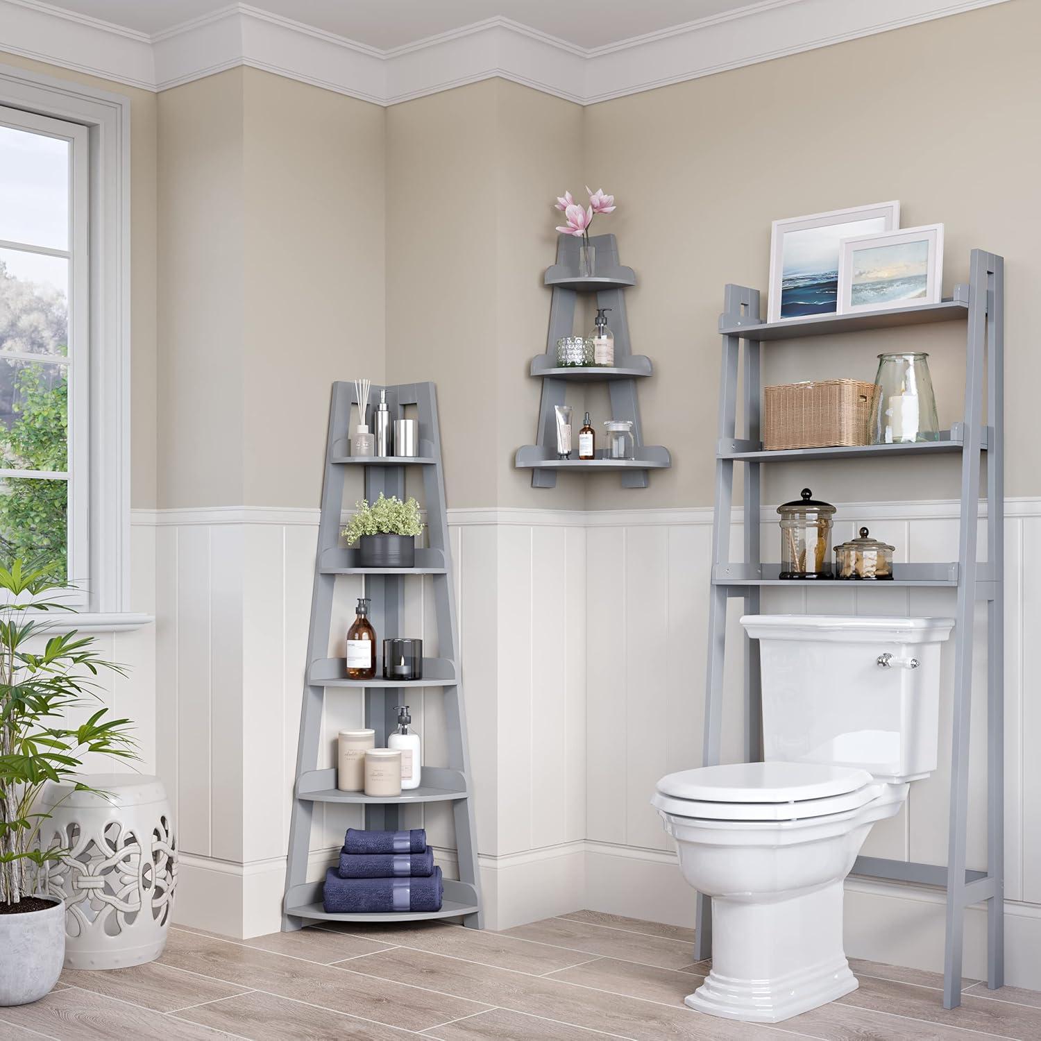 RiverRidge Home RiverRidge Amery 5-Tier Tall Corner Ladder Shelf Tower with Display Shelf and Corner Storage for Bathroom, Living Room, Office