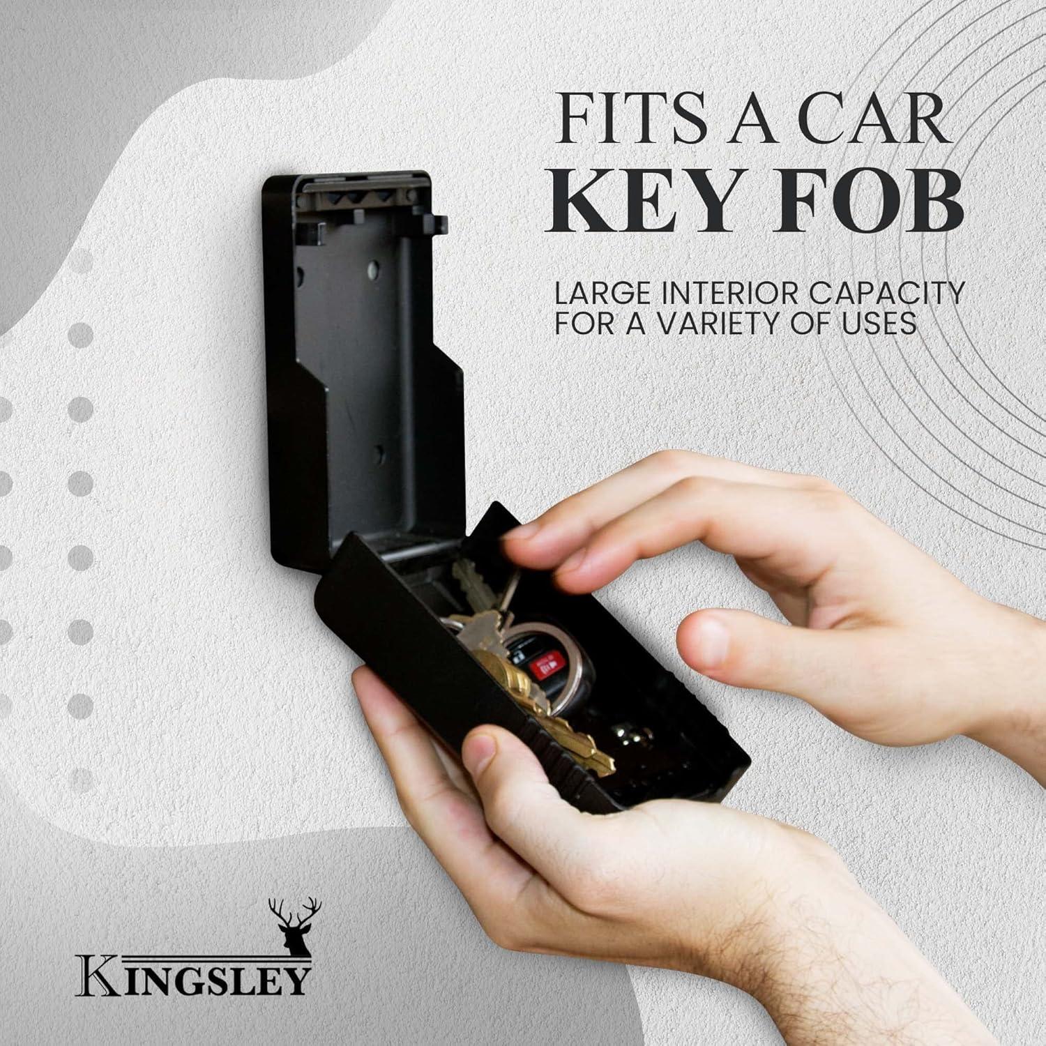 Kingsley Key Lock Box - Guard-a-Key, Secure Weatherproof Key Box Wall Mount for Indoors and Outdoors, 4 Digit Resettable Combination Code, Large Capacity for Storing Spare Keys