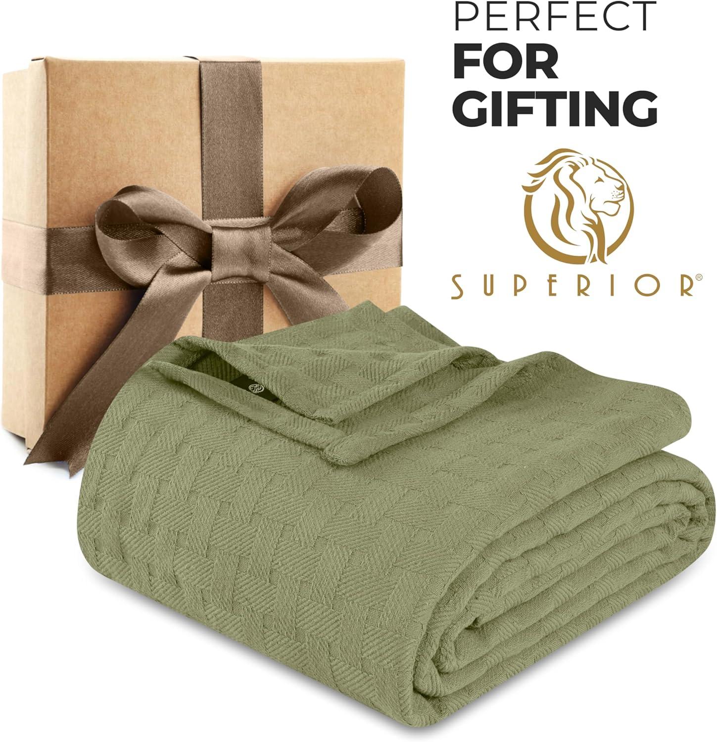 Superior Basketweave All-Season Cotton Blanket, King, Sage